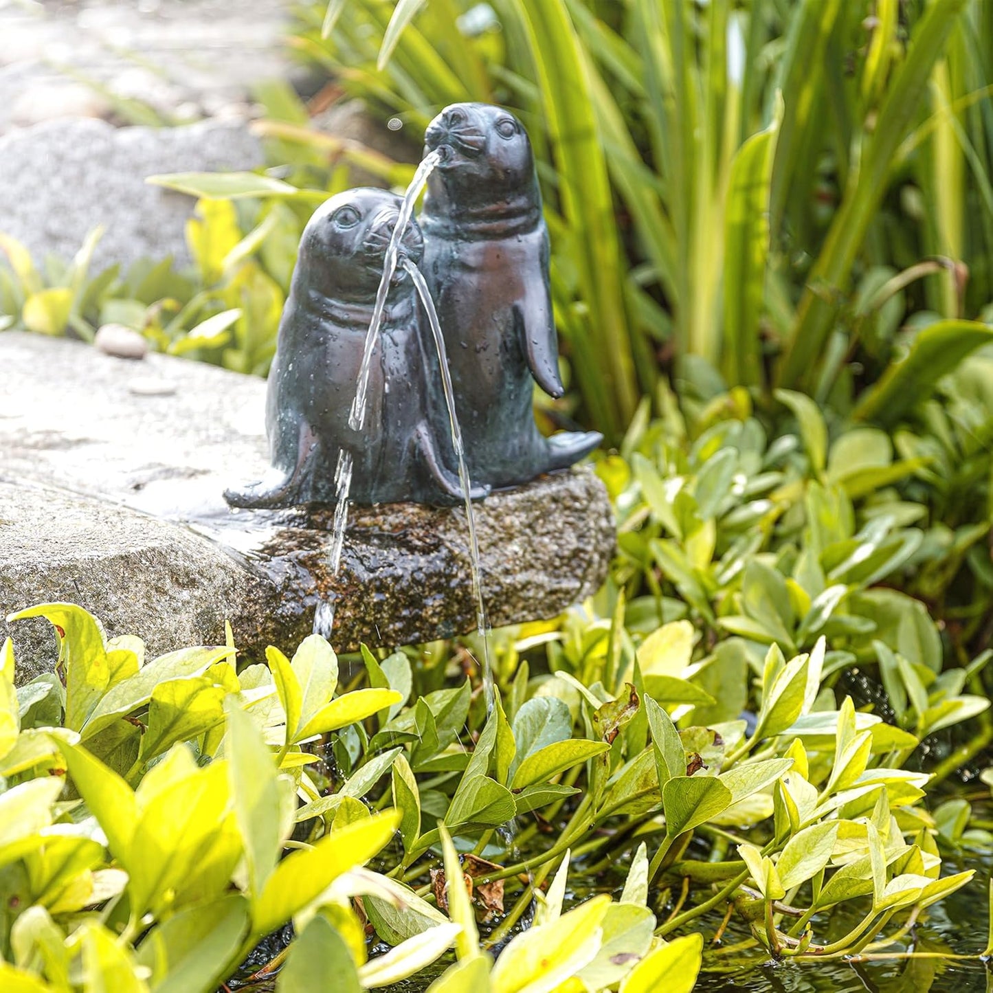 Wasserspeier Seehunde-Paar Gartenfigur