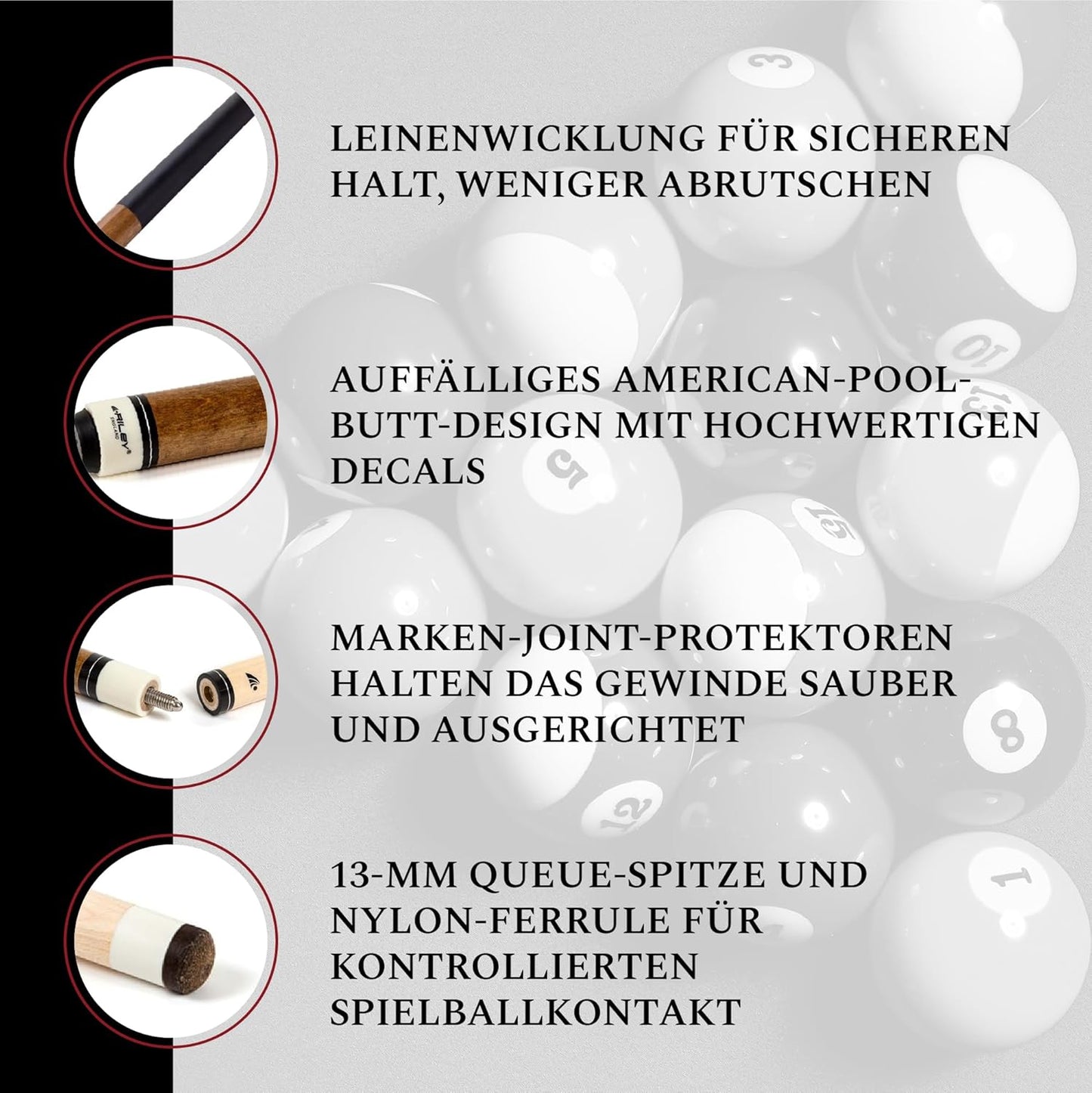 Billardqueue mit Hartschalenkoffer, Mittlere Holzfärbung mit Koffer