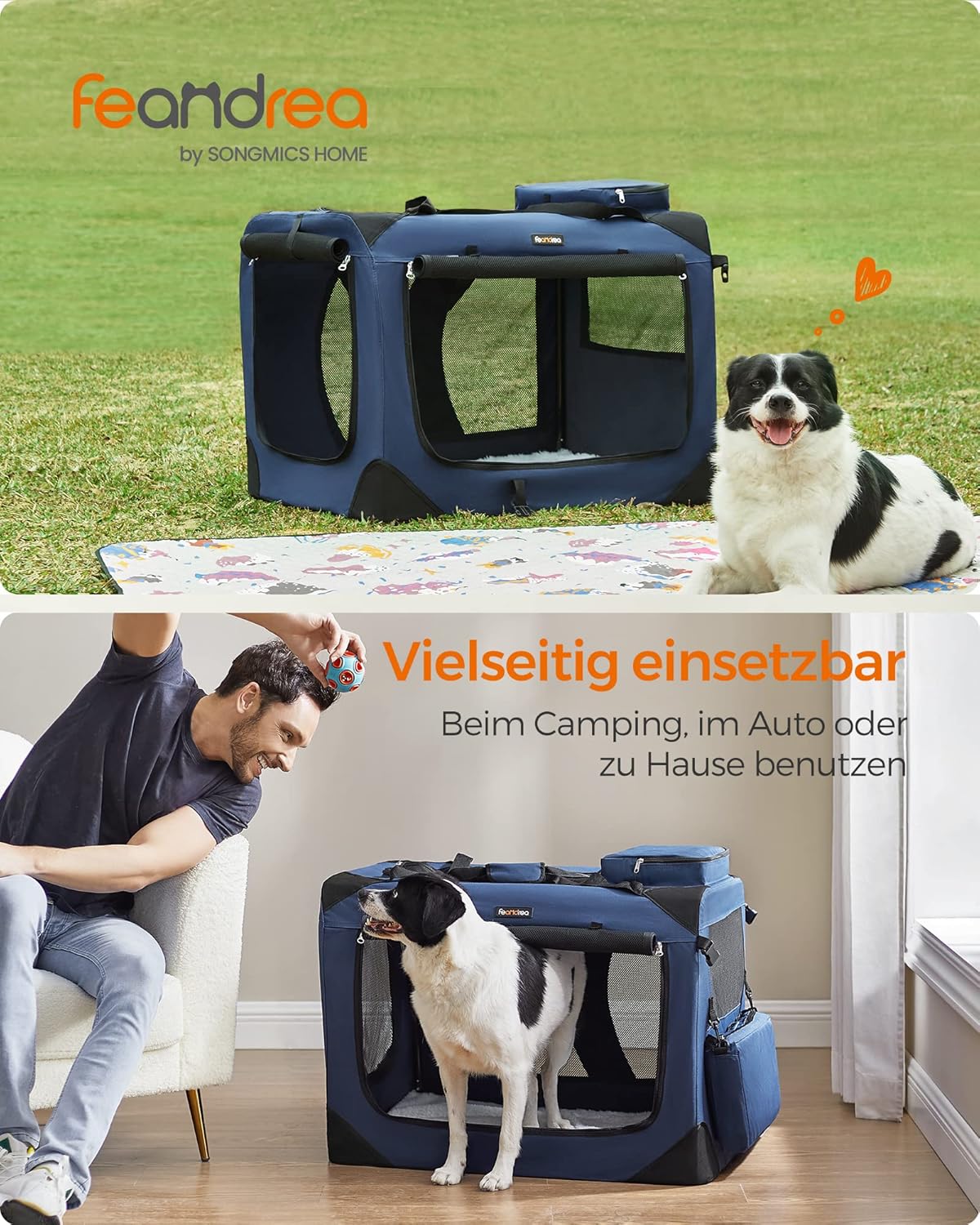 Faltbare Hundetransportbox XL, L 81 x B 58 x H 58 cm,  Dunkelblau