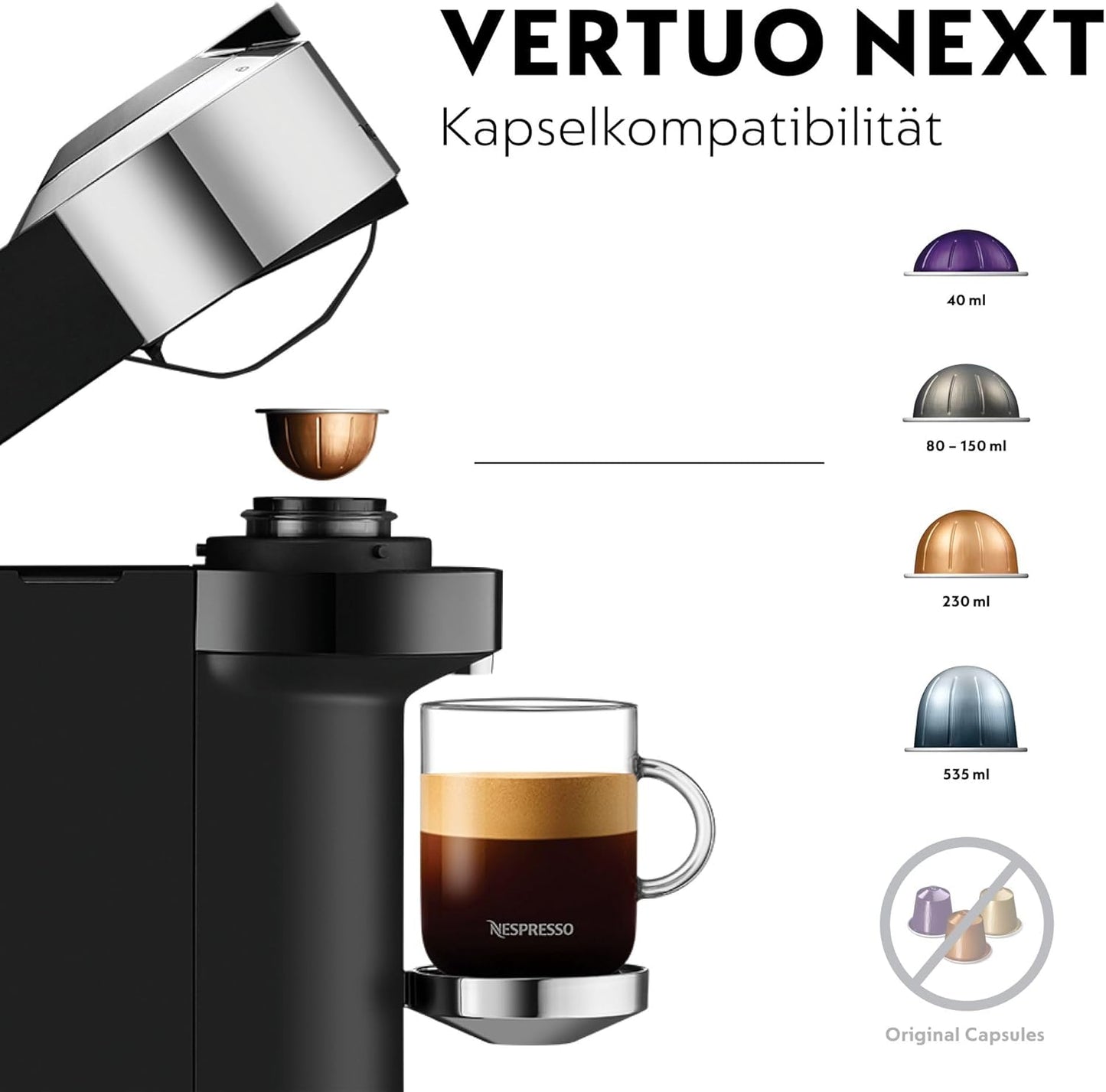 Vertuo Next Deluxe Kaffeekapselmaschine mit Milchaufschäumer, Chron Vertuo Next + Aeroccino
