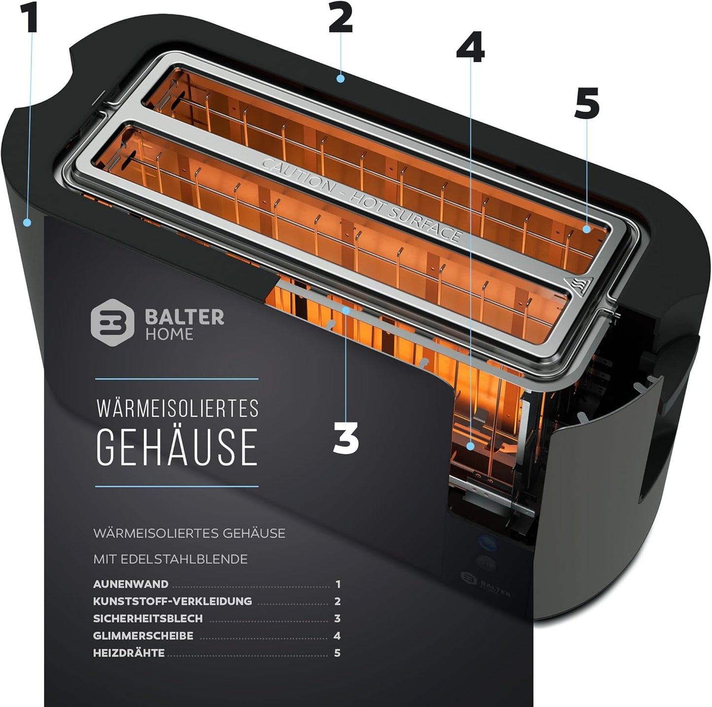 Toaster mit Langschlitz und LCD-Anzeige, Grau