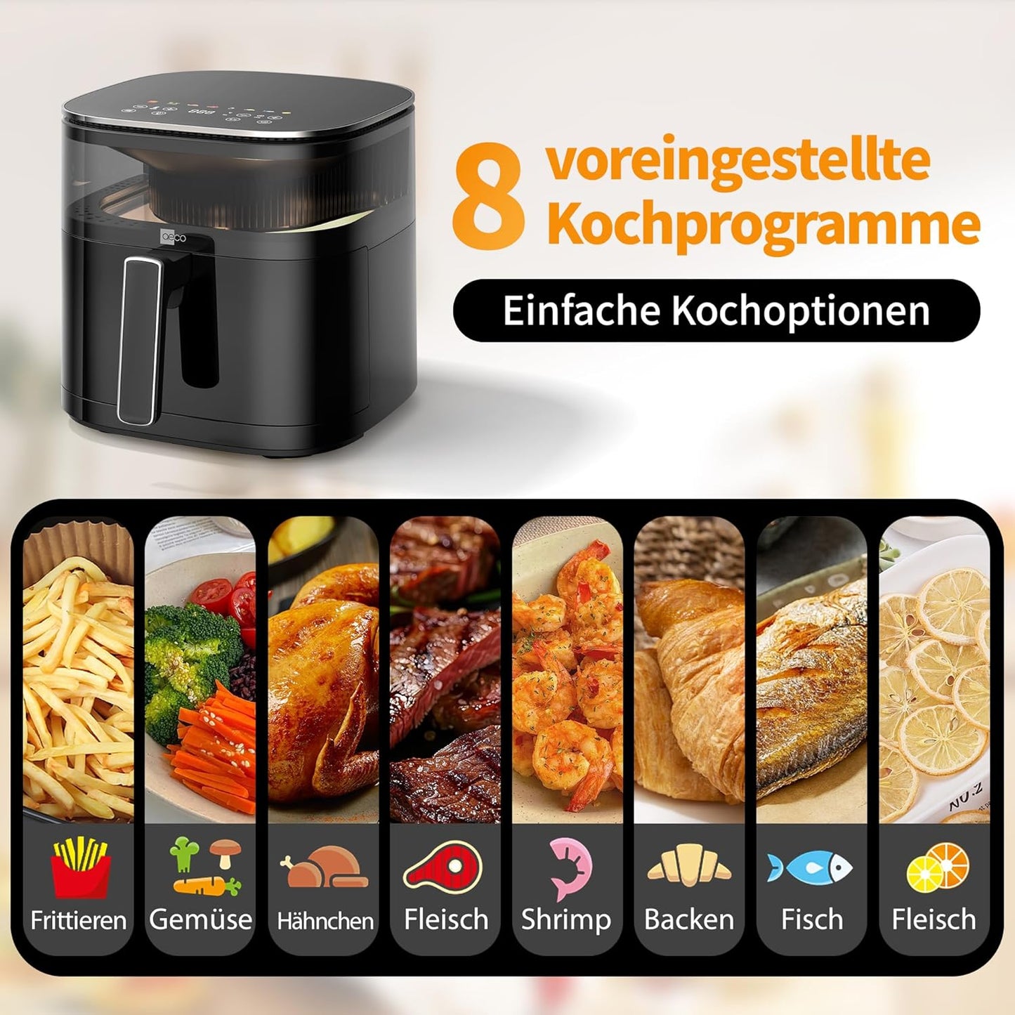 Heissluftfritteuse mit Touch-Display, 5,7 Liter / Touch (mit 270° Fenster)