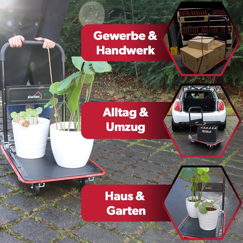 Klappbarer Plattform-Transportwagen mit Spanngurten, 150 kg