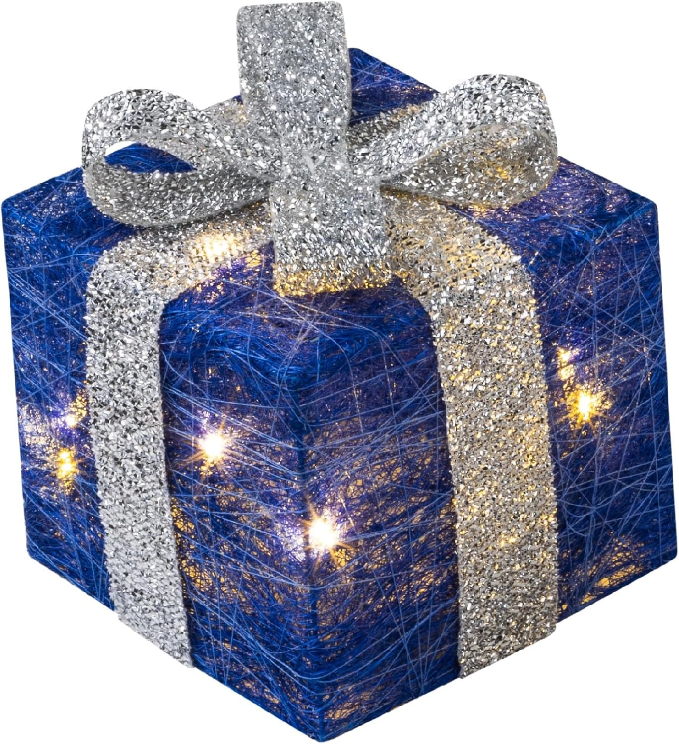 3er-Set LED-Weihnachts-Deko-Boxen mit Timer, Blau-Silber