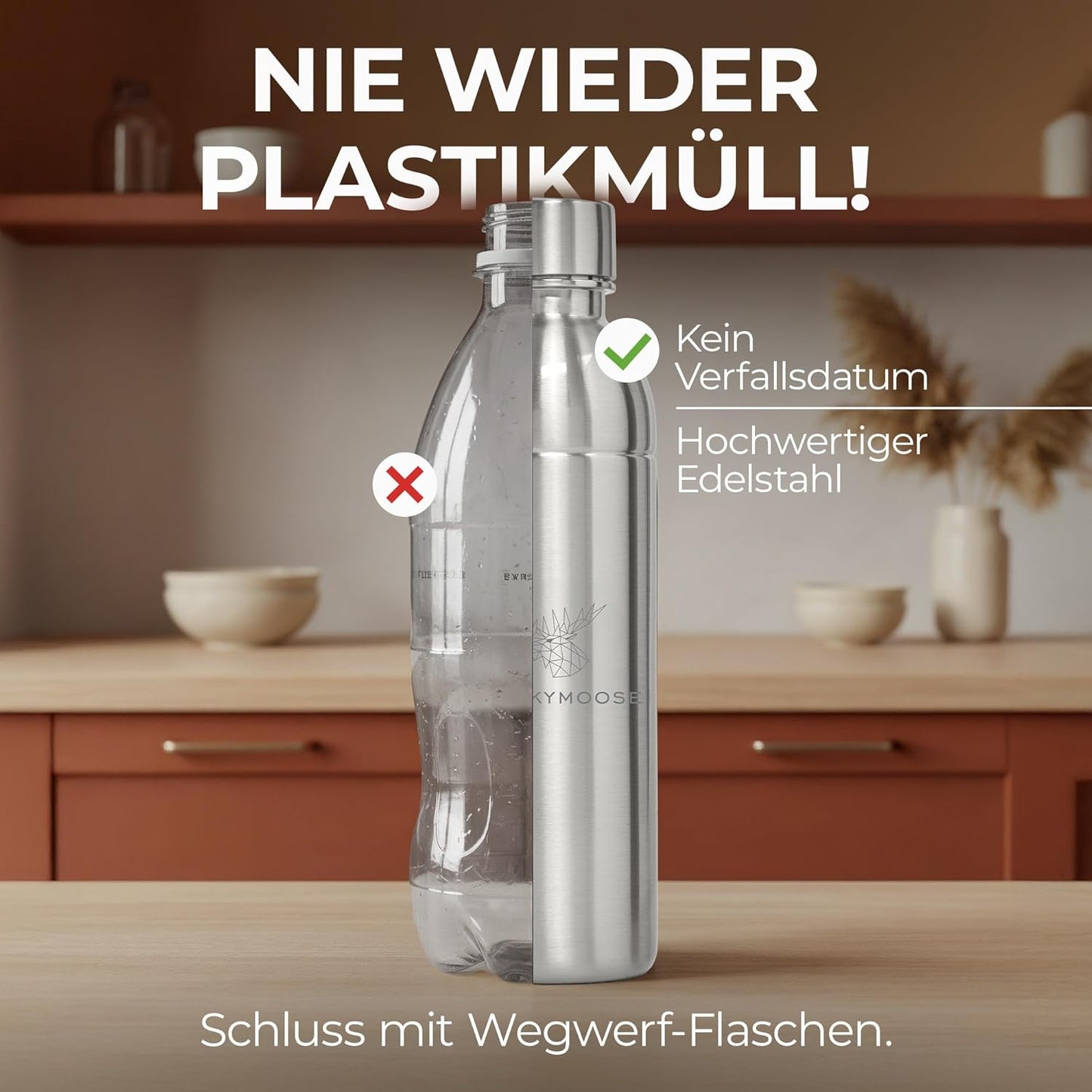 Edelstahlflasche für Wassersprudler, 0.75L, Silver 0,75L (1 Stück)