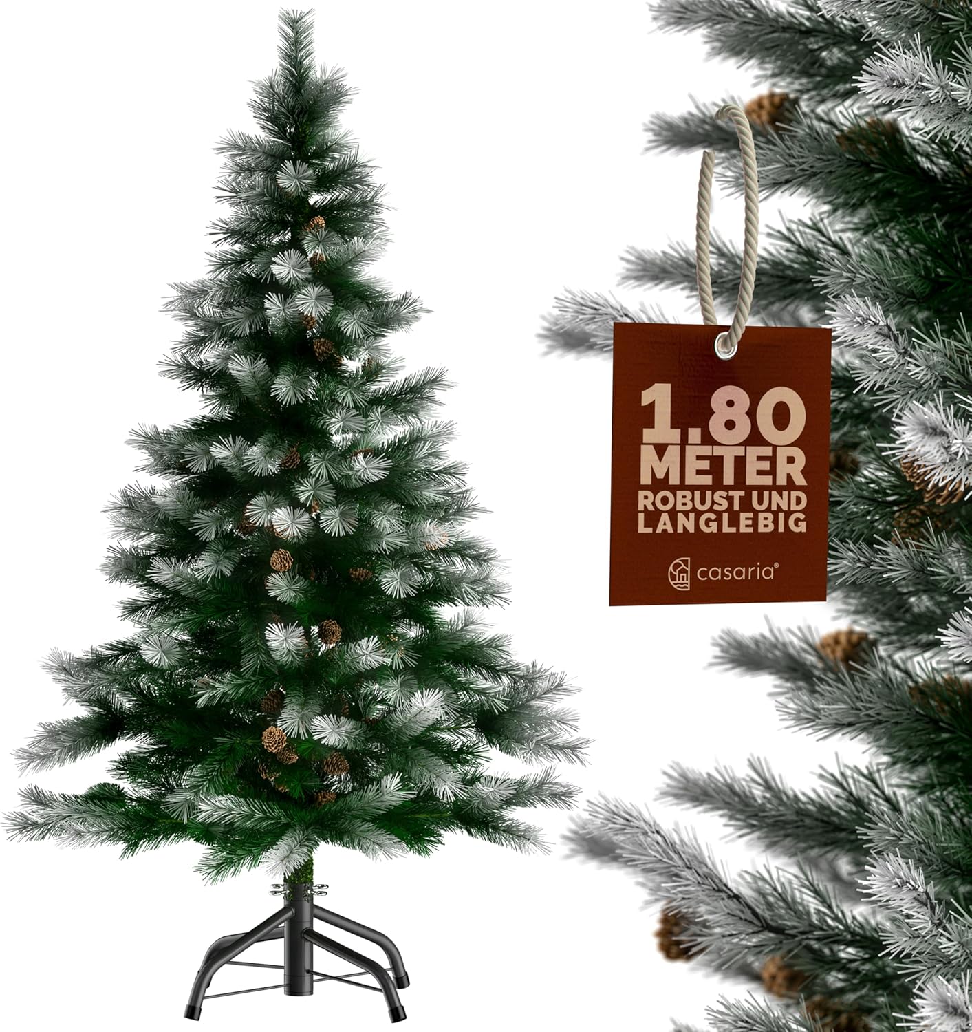 Künstlicher Weihnachtsbaum mit Tannenzapfen, Grün - Weiß 180 cm
