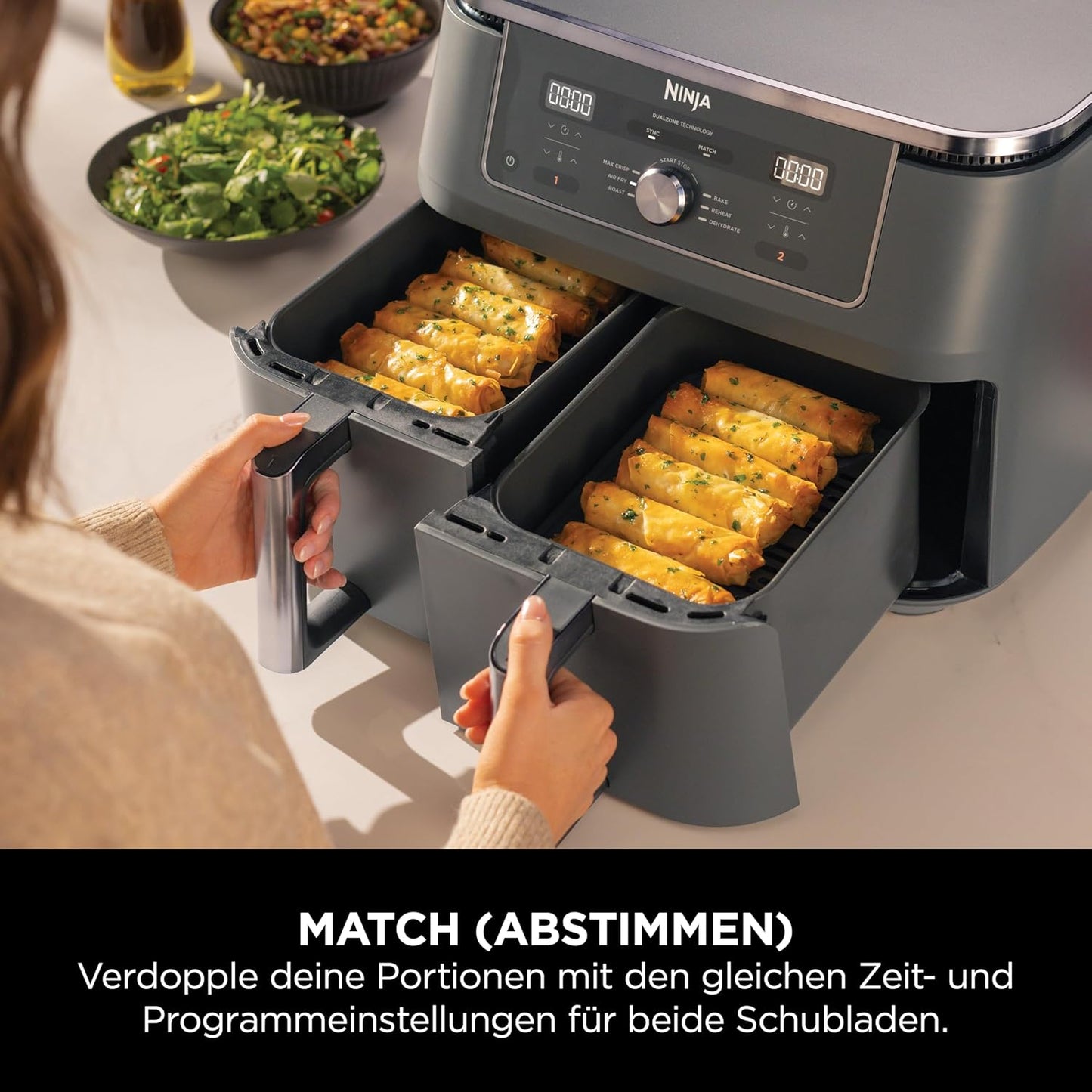 Dual Zone Digital Air Fryer mit 2 Schubladen (9,5L), Metallic Grau 9,5l