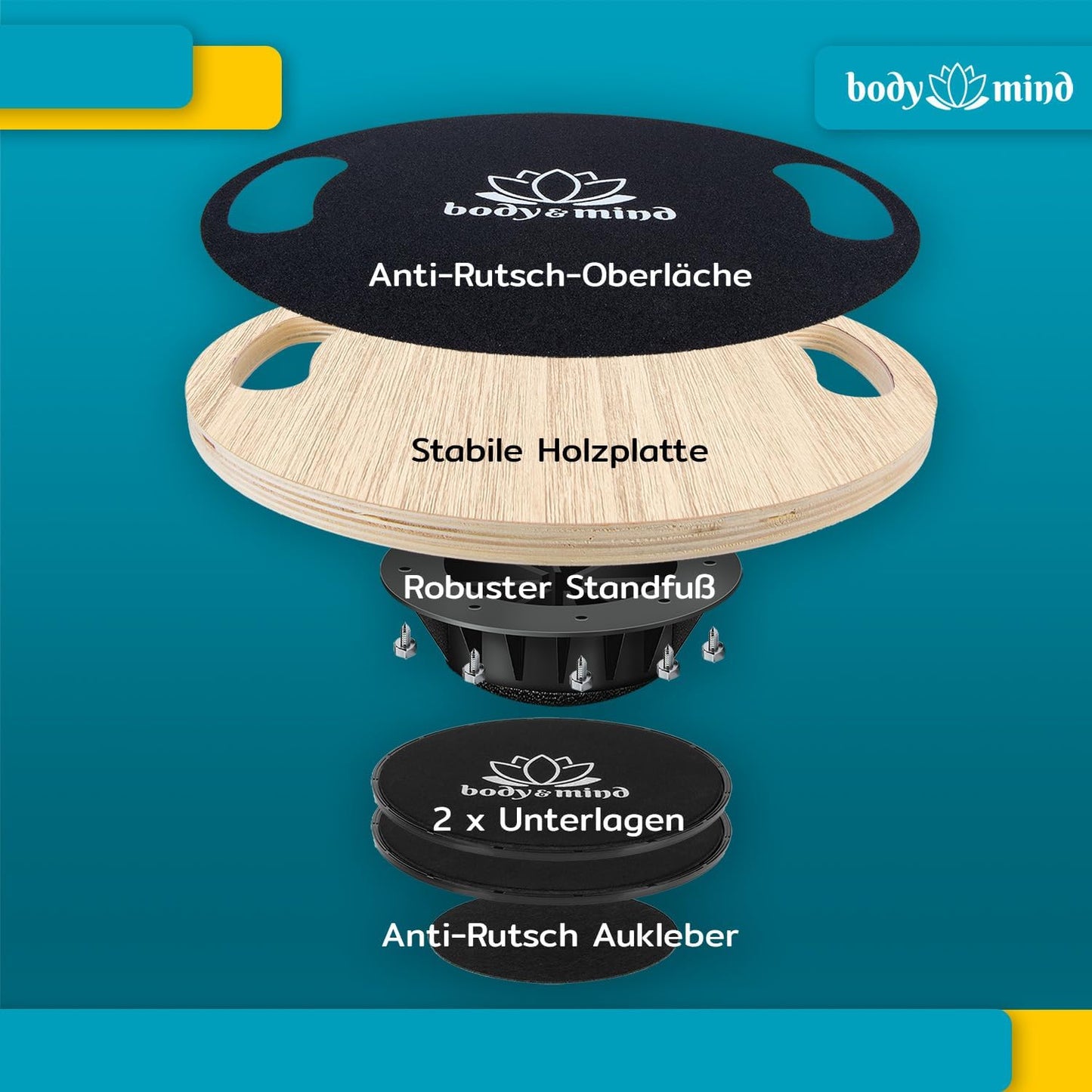 Balanceboard Deluxe für Gleichgewichtstraining, Studio Set Deluxe Holz
