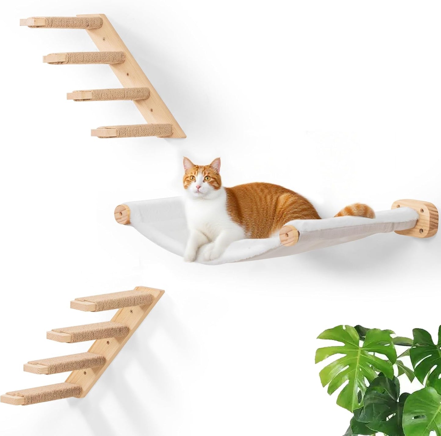 Kletterwand-Set für Katzen mit Hängematte und Stufen, 1PC Hängematte+2PC Vier Stufen
