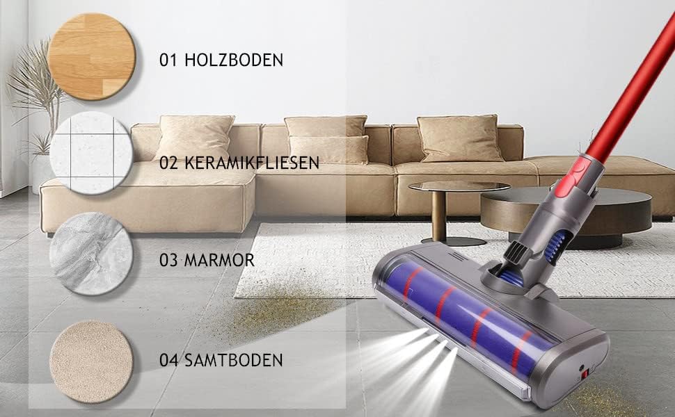 LED-Bodendüse mit Softwalze für Dyson
