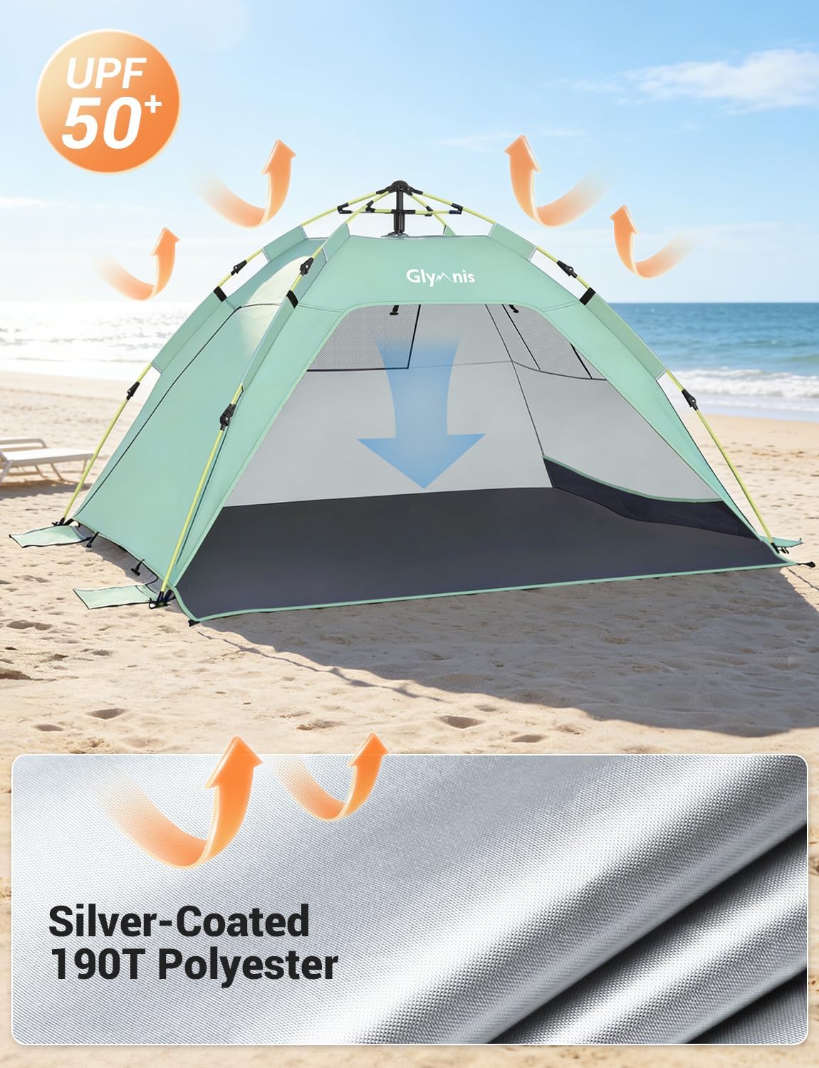 Strandmuschel Quick Up mit UV-Schutz und Windschutz, Grün