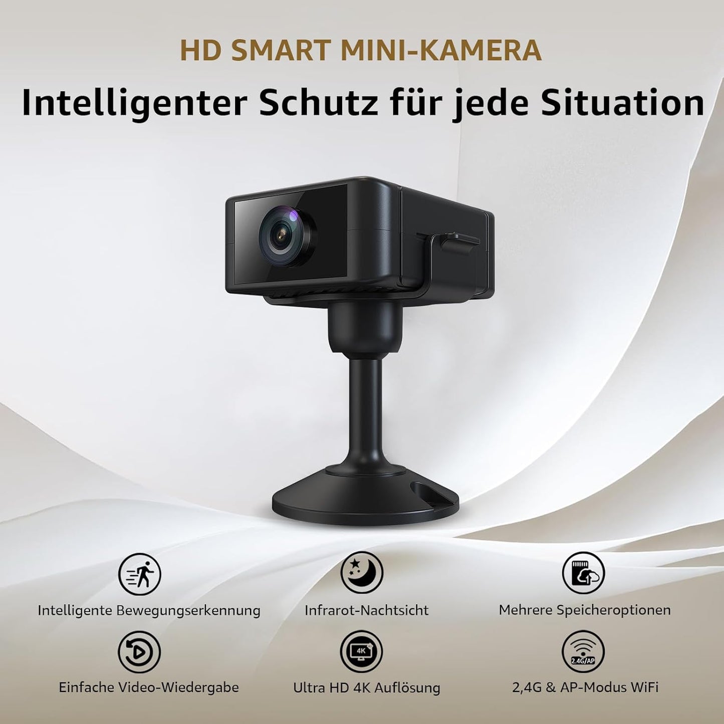 4K Mini Kamera mit Nachtsicht, Schwarz