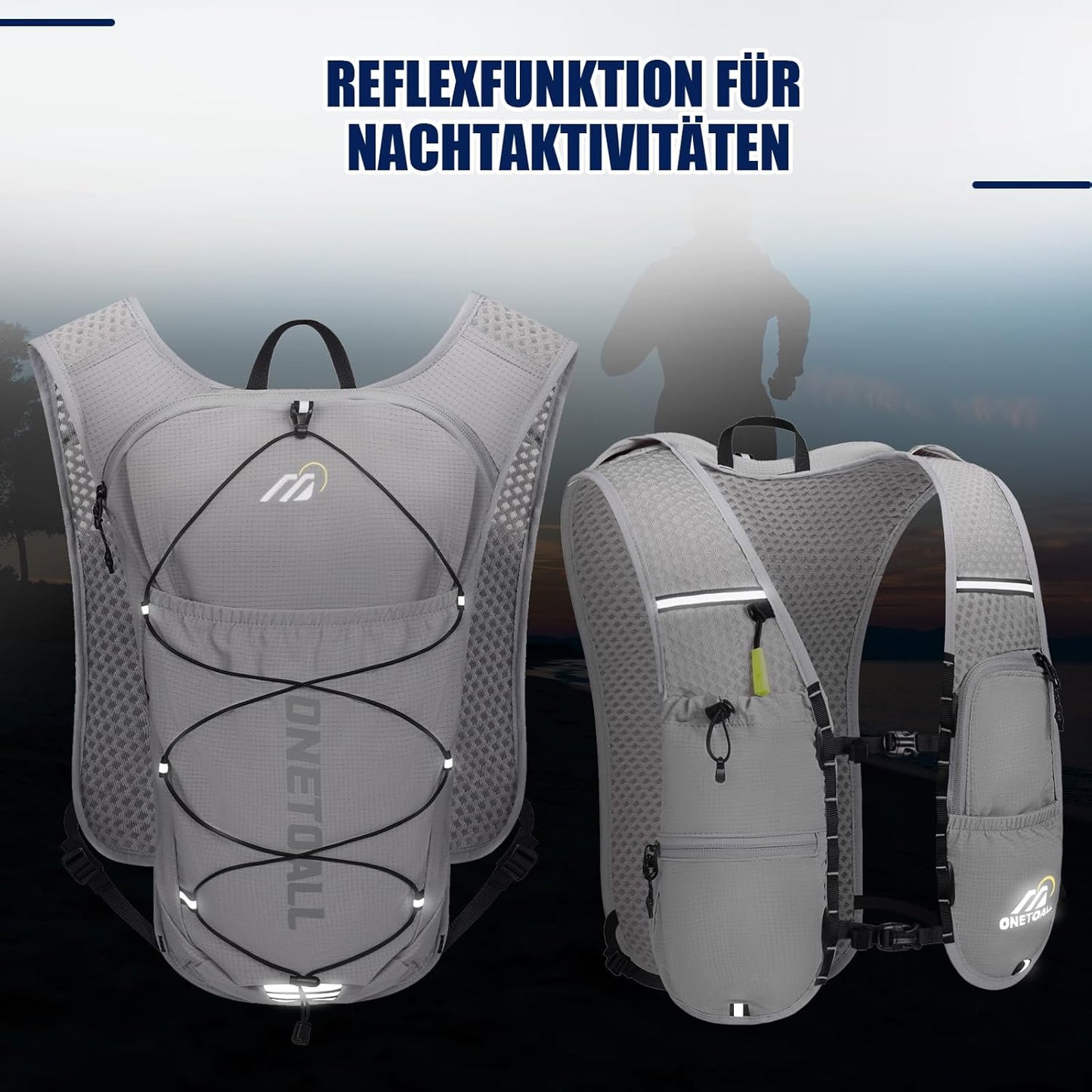 Laufweste mit Trinksystem (2L Blase, 500ml Flasche), hellgrau mit 2L Trinkblase