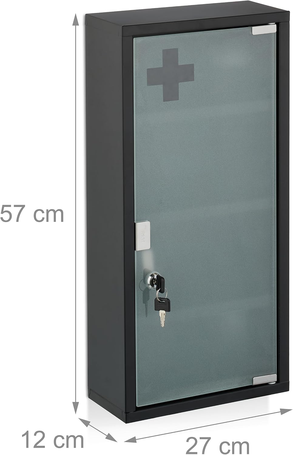 Abschliessbarer Medizinschrank mit Glastür und 4 Fächer