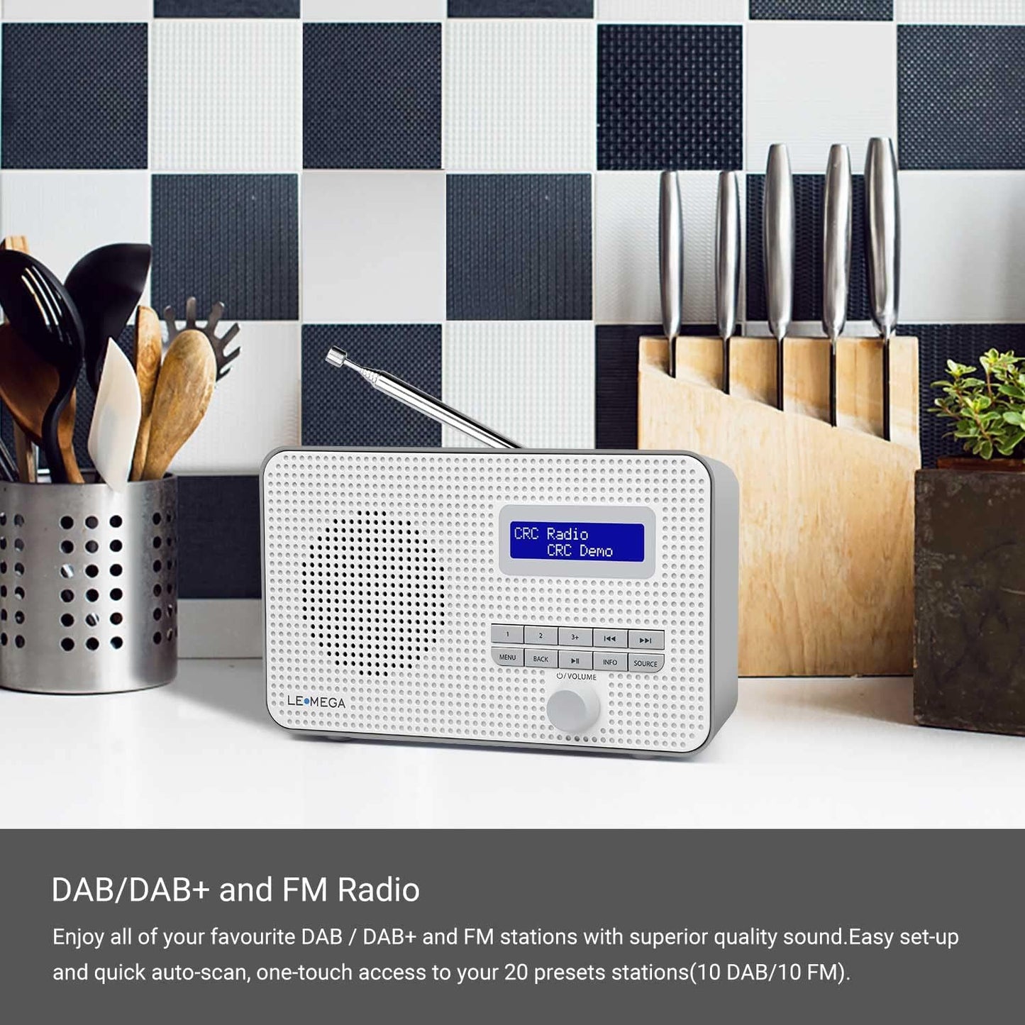Tragbares Digitalradio mit Wecker, DR1-Grau