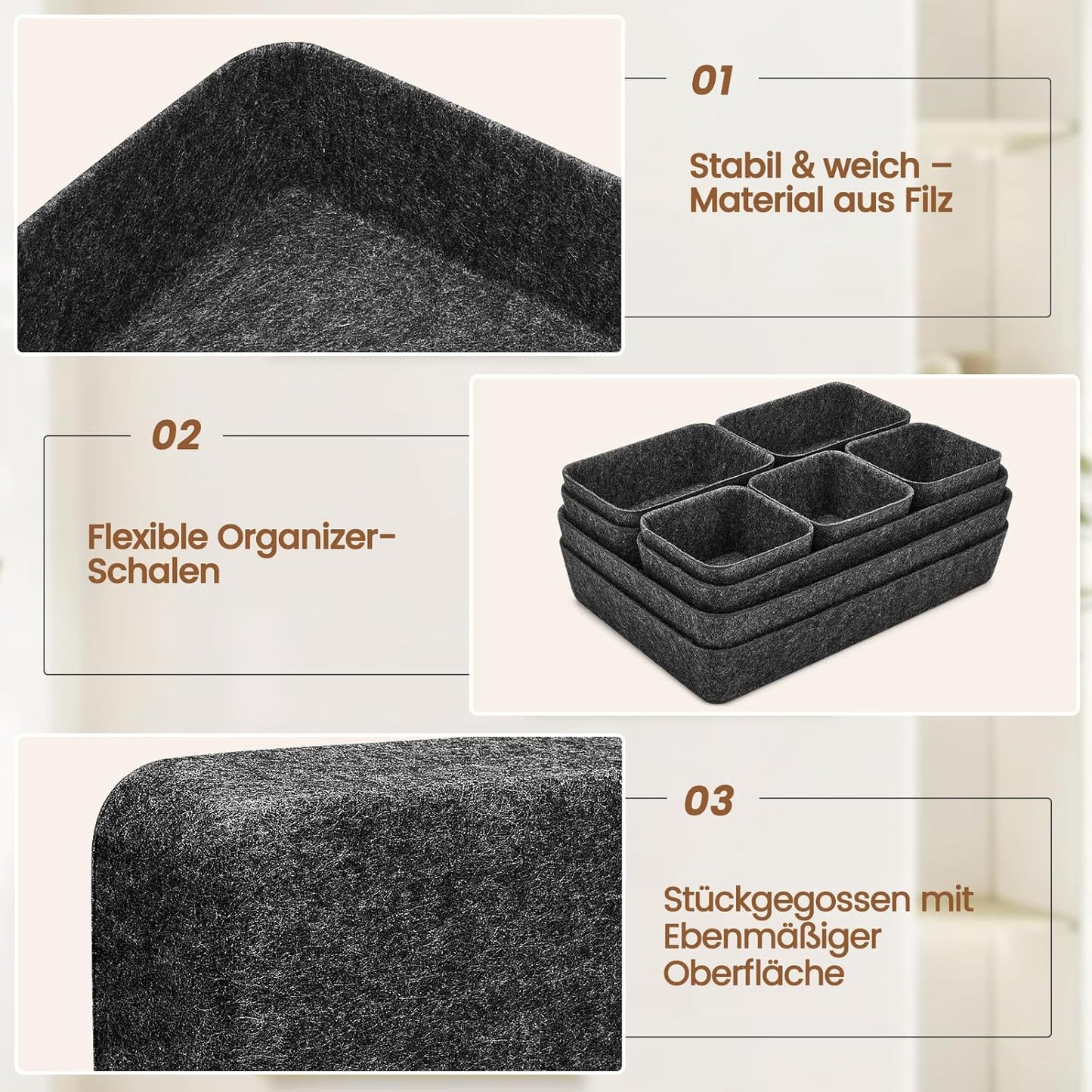 9-teiliges Schubladen-Organizer-Set, 9 Stück-Schwarz Schwarz