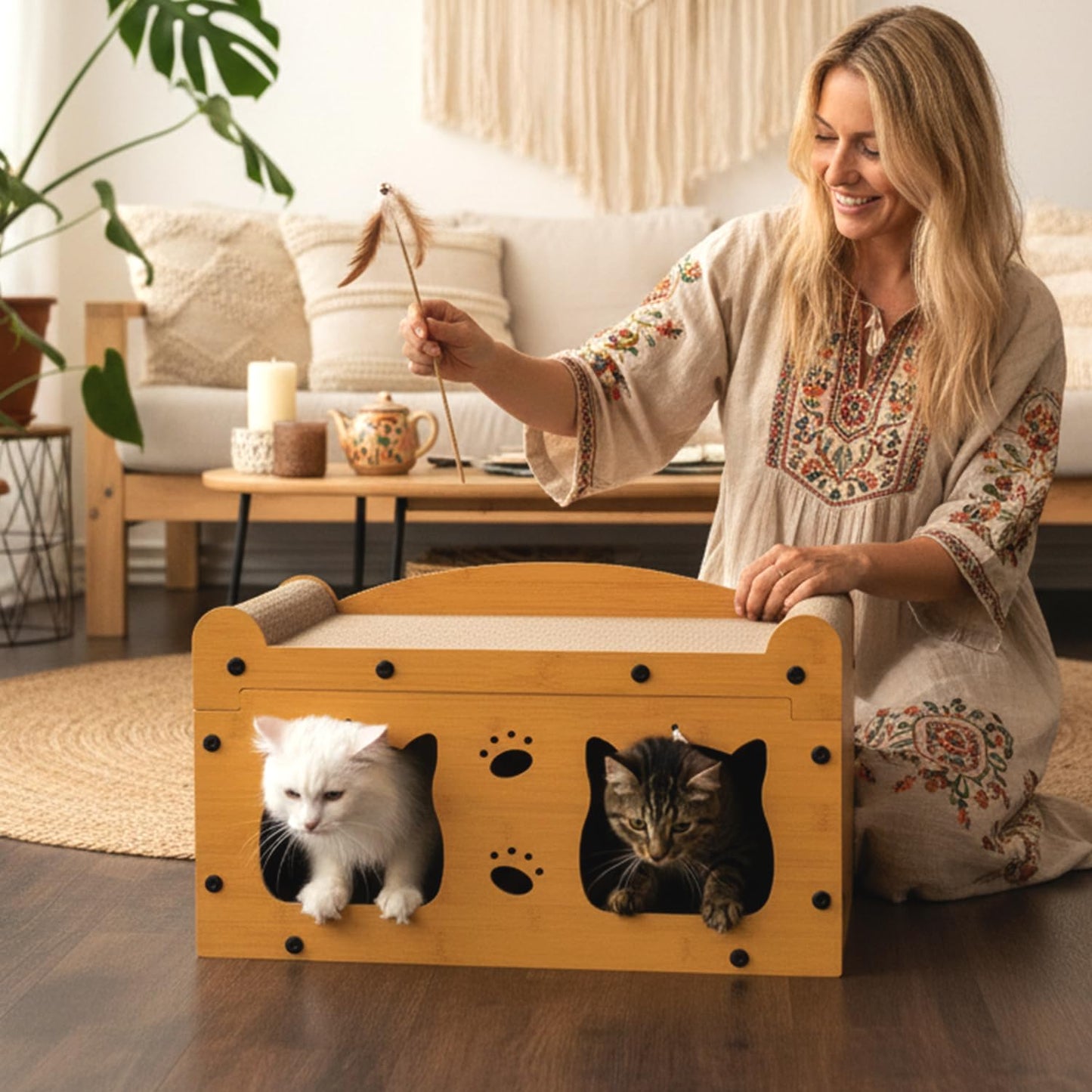 Katzen TV-Möbel mit Kratzfläche und Höhlen, TV-Modell
