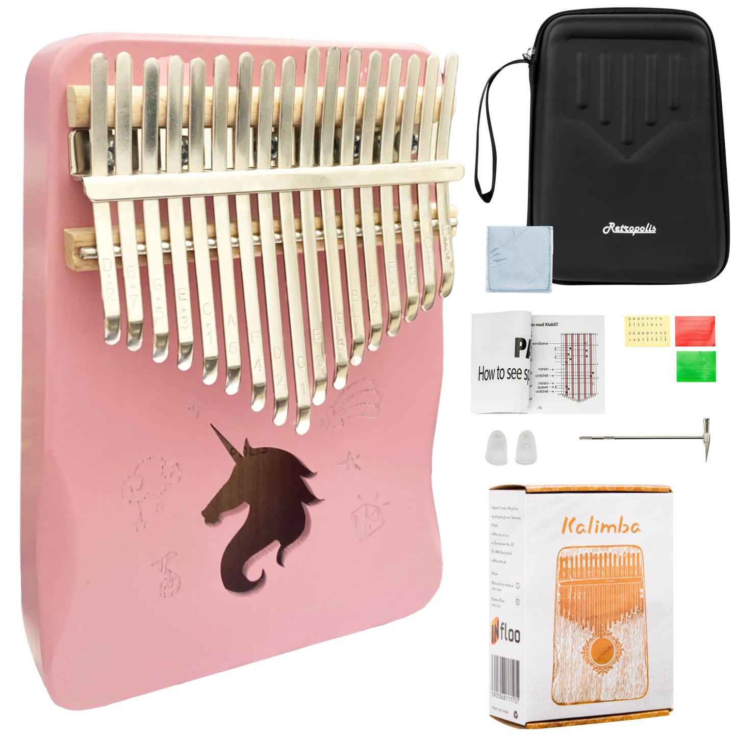 Kalimba mit Etui und Zubehör, Rosa