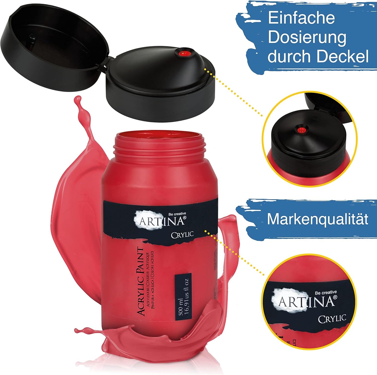 24-teiliges Acrylfarben-Set (24x500ml, wasserfest), 500 ml (24er Pack) mehrfarbig