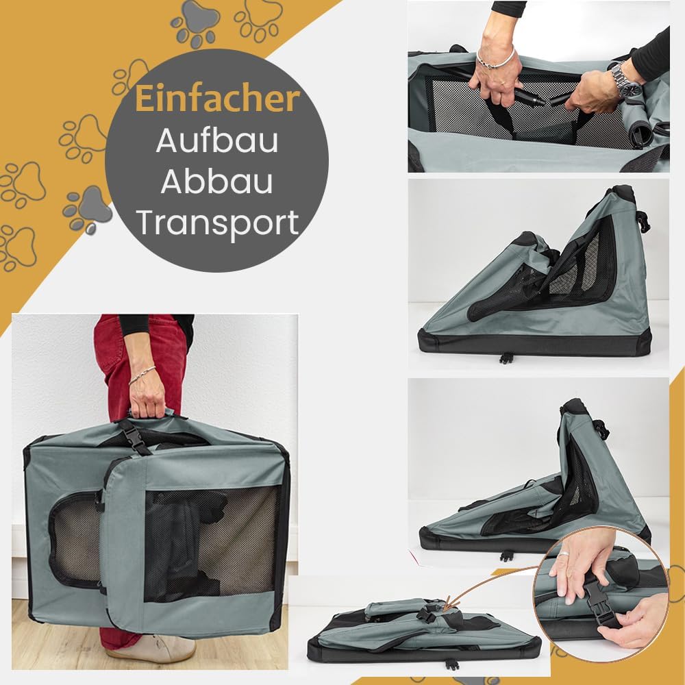 Faltbare Hundebox mit Aufbewahrungstaschen, Tragegurt und Liegedecke, L 90 x B 60 x H 65 cm