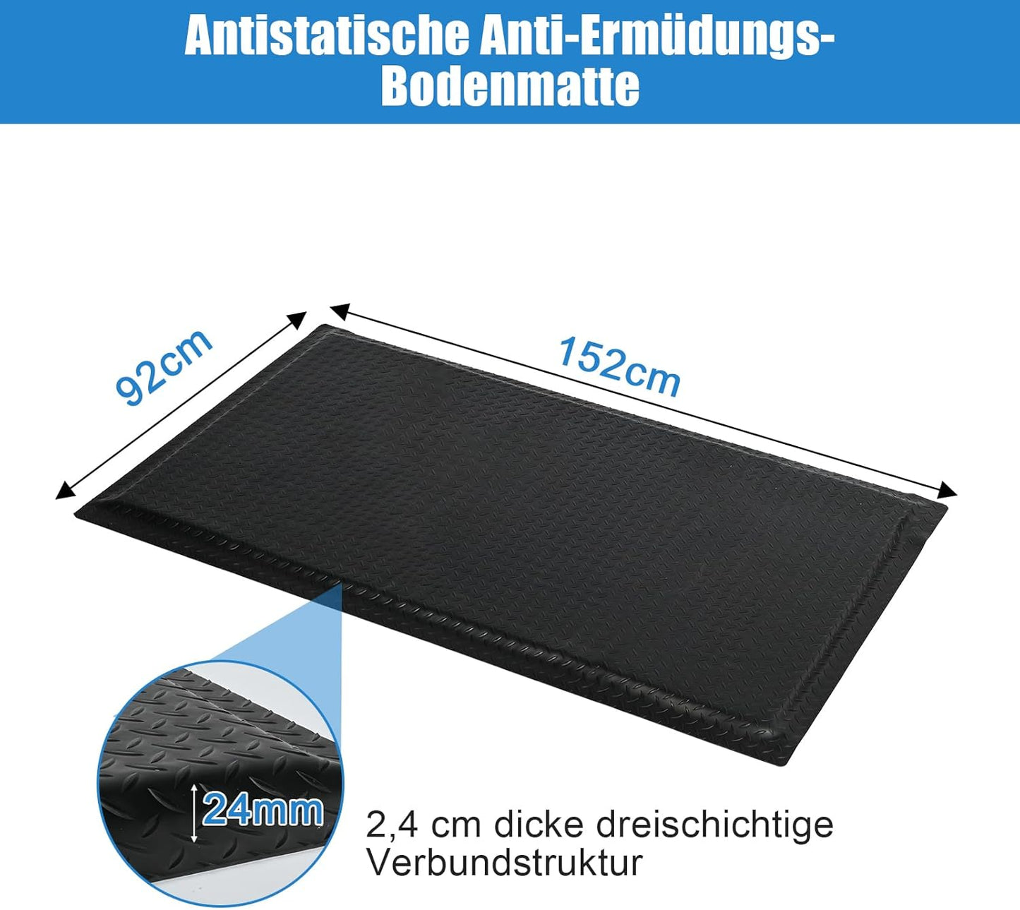 Ergonomische Anti-Ermüdungsmatte für Steharbeitsplätze, 92 x 152 cm