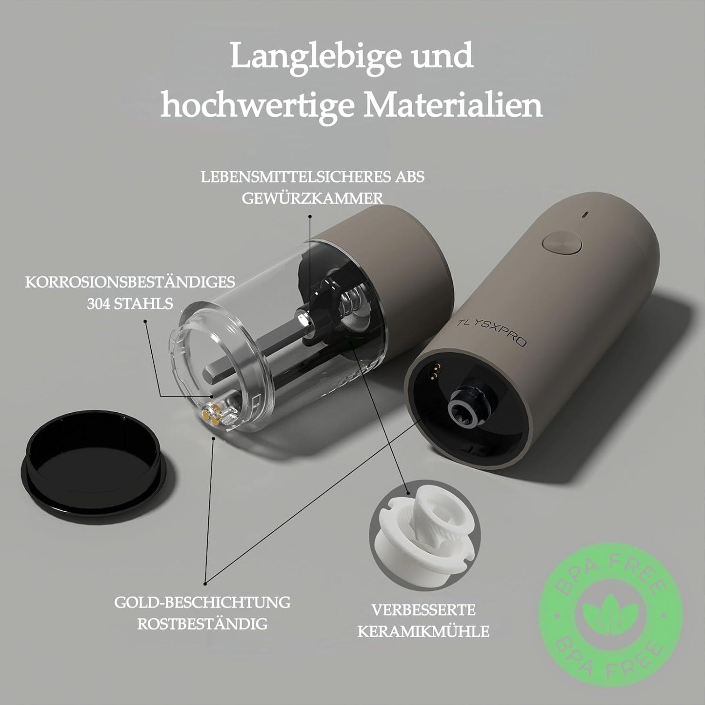 2er-Set Salz- und Pfeffermühlen, Greige