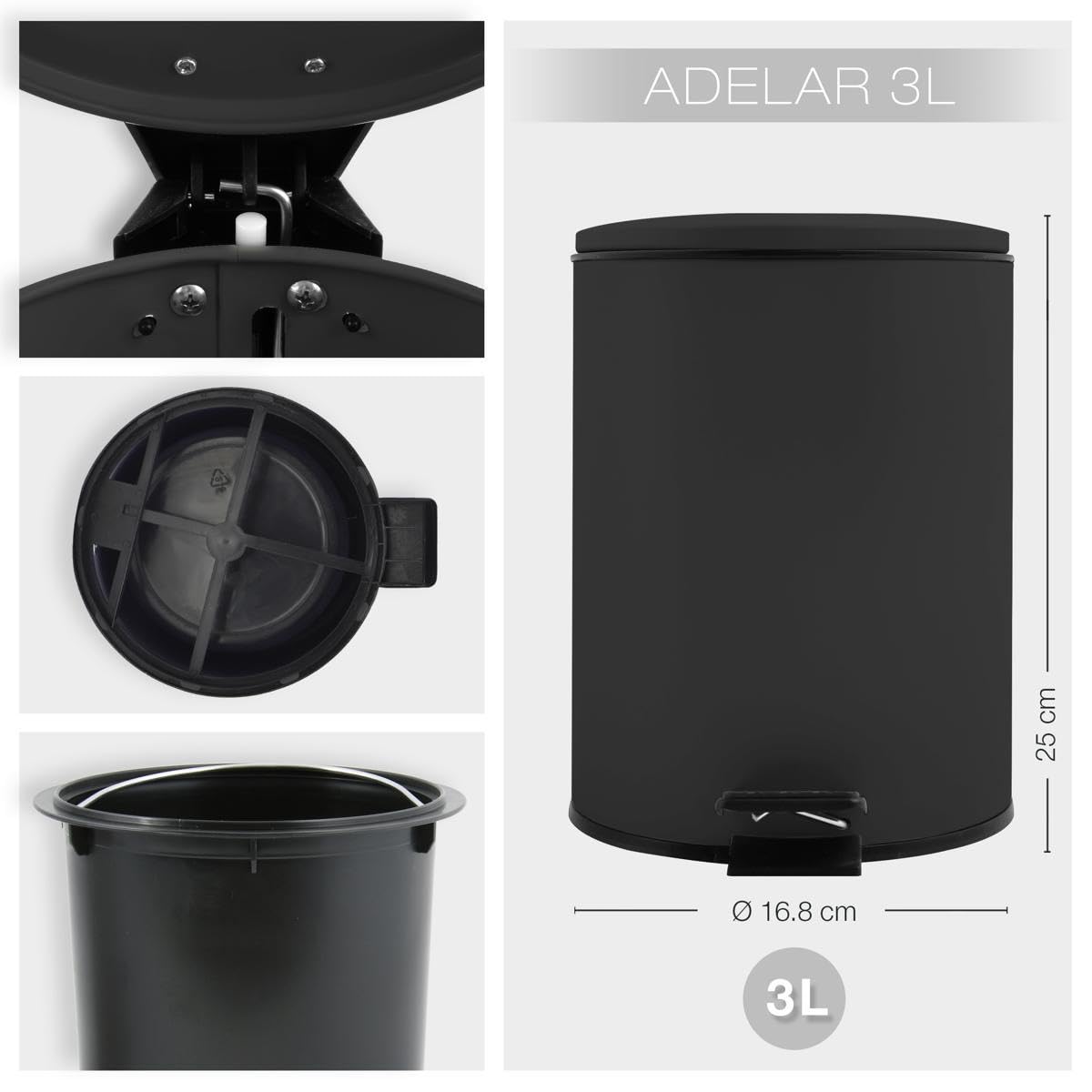 Kosmetikeimer mit Absenkautomatik, Black 3L
