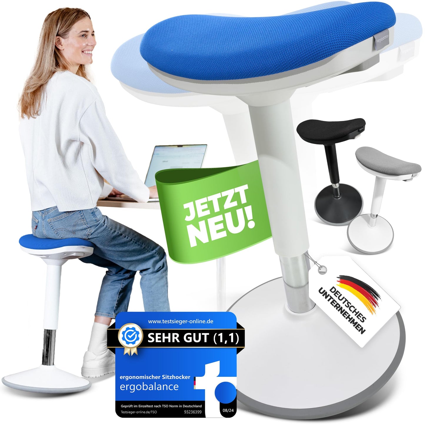 Ergonomischer Büro-Sattelhocker höhenverstellbar, Blau