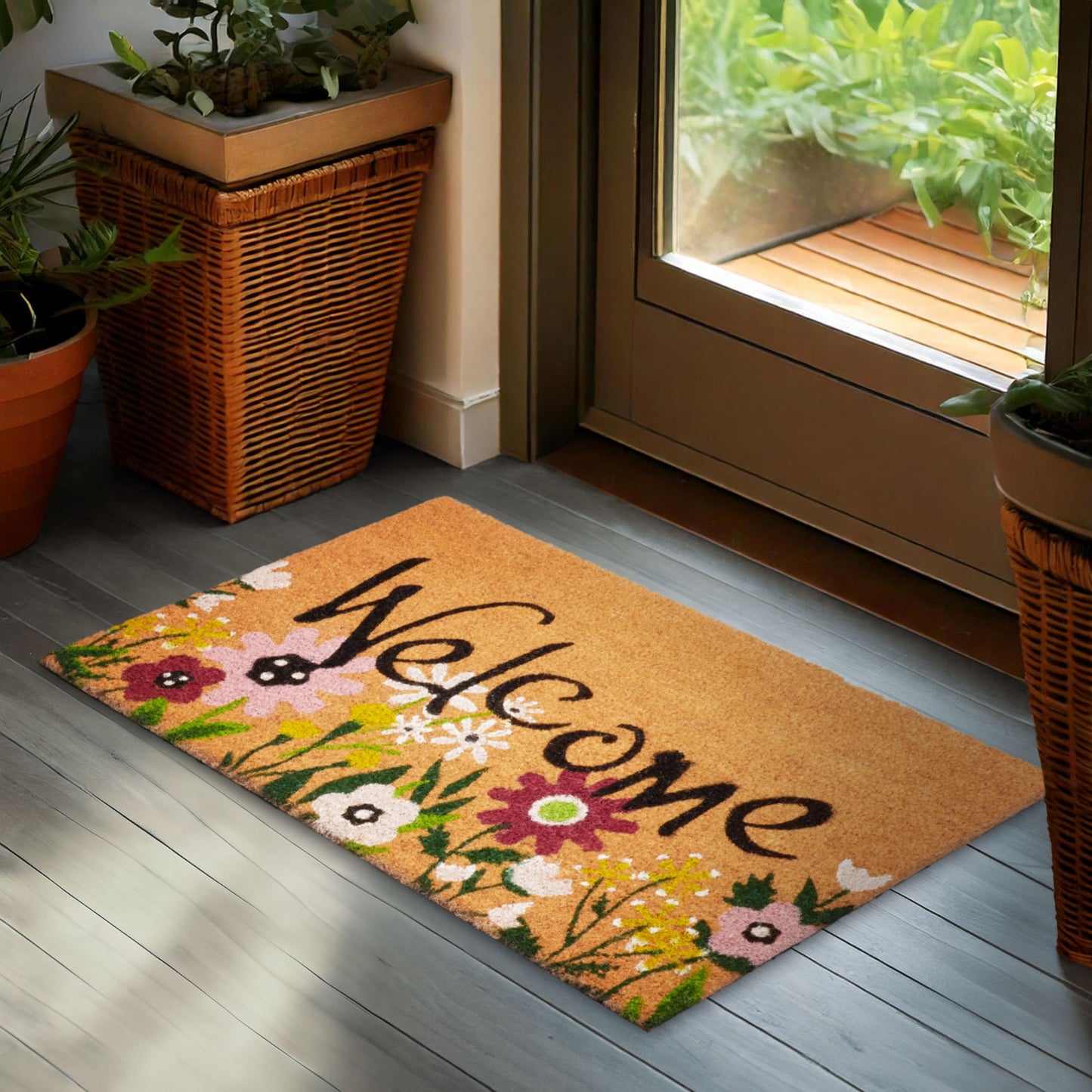Antirutsch Fussmatte, Welcome - Blumen