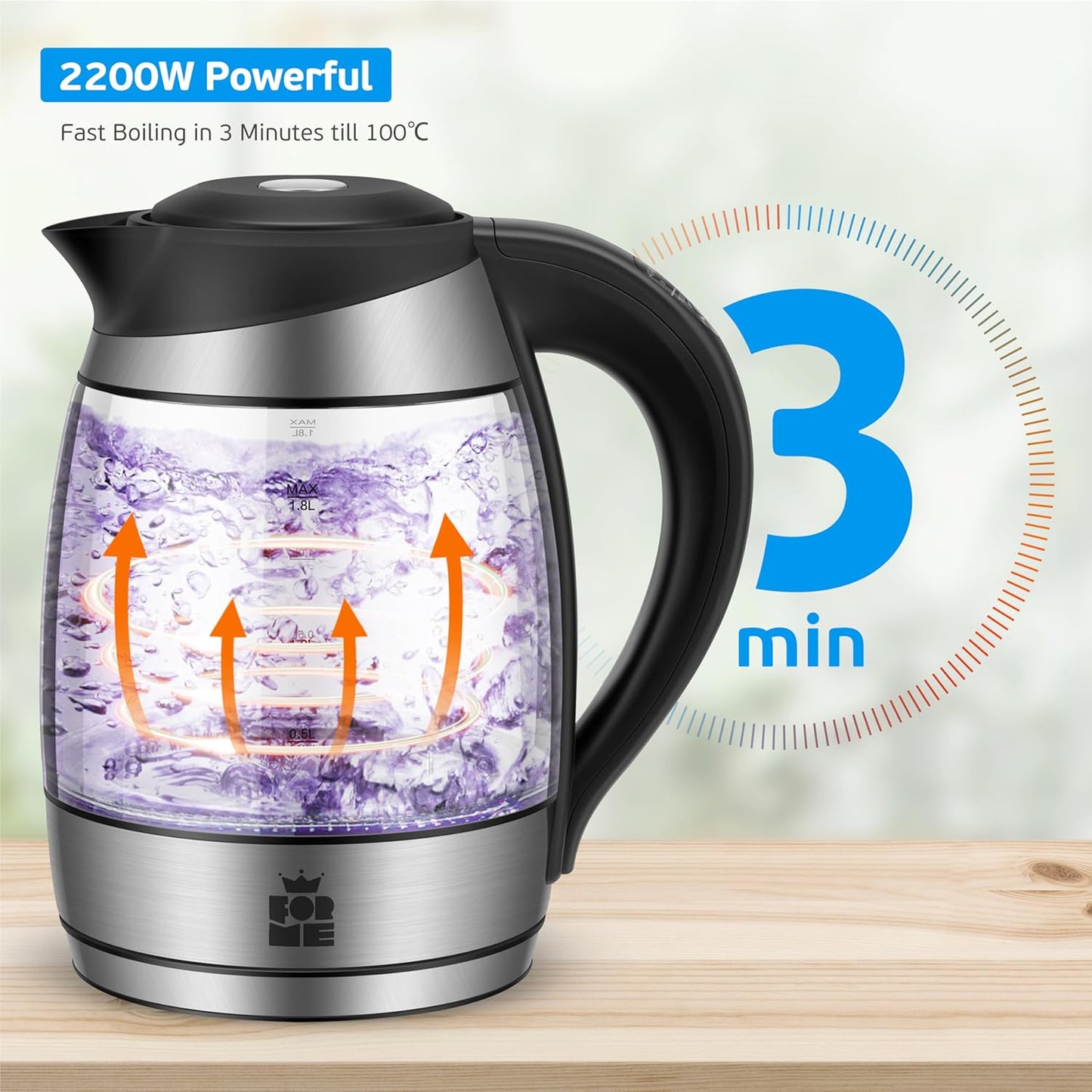 Wasserkocher mit Teesieb und Temperatureinstellung, Schwarz 458