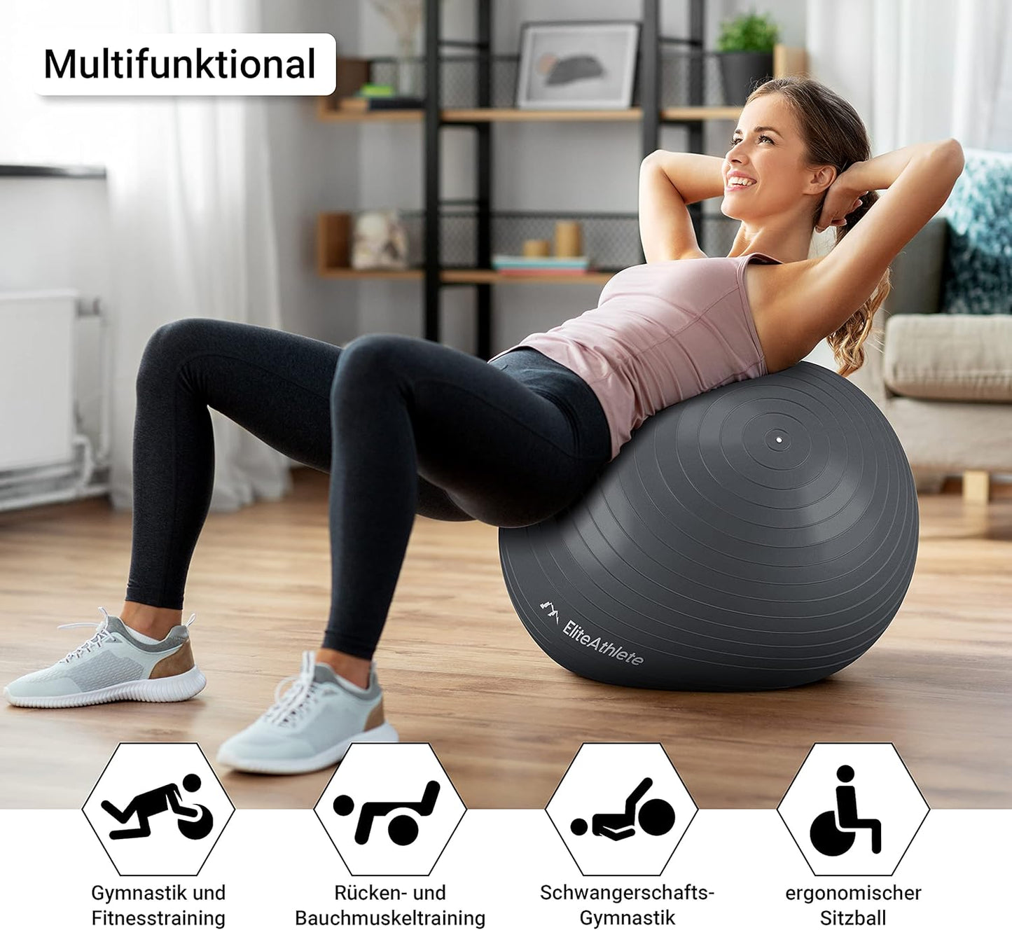 Gymnastikball mit Luftpumpe, Ultimate Grey 55cm
