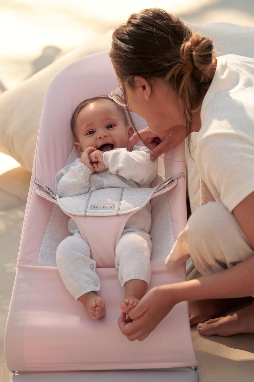 Babywippe Balance Soft, Hellrosa/Grau, Hellgrauer Rahmen Gewebt/Jersey