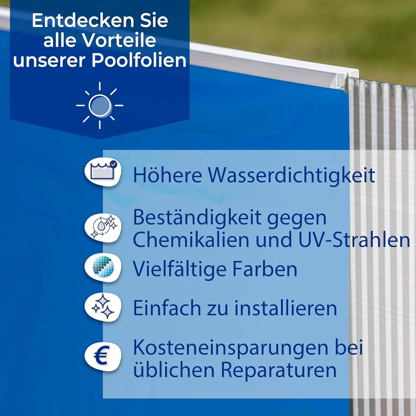 Poolfolie für runde Pools, 350 x 132 cm, Hängesystem, 350 x 132 cm