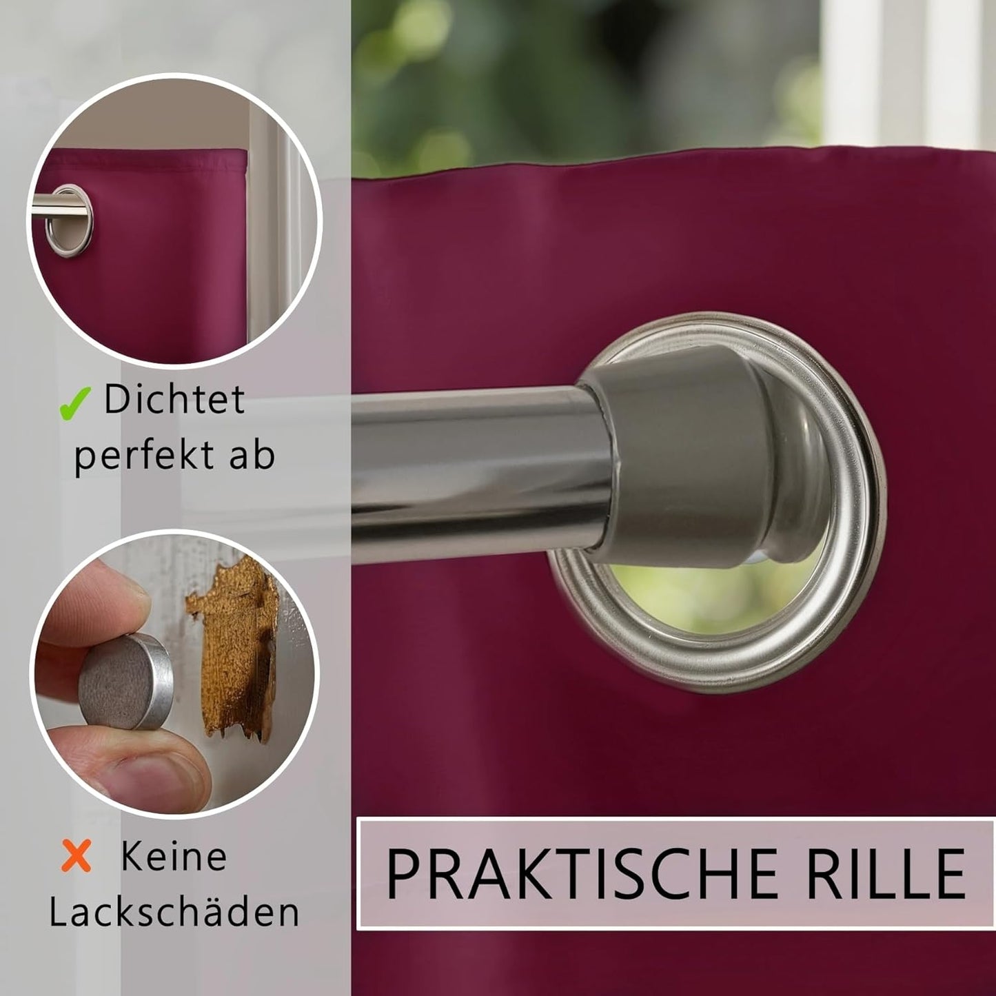 Thermo-Türvorhang mit Stange & Magneten, H200 x B150 cm (1er Pack) Türvorhang Berry + Stange Silber 55-90 Cm