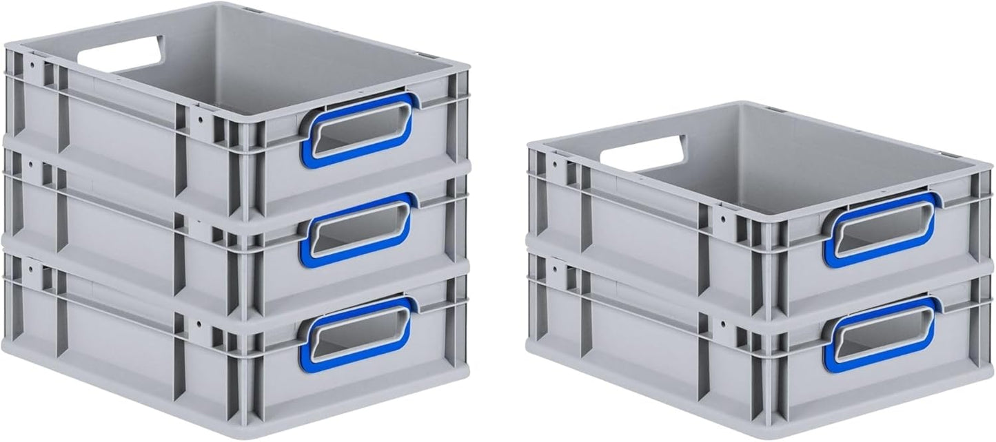 Eurobox NextGen Stapelbehälter (11 L, Griffe offen), HxBxT 12x30x40cm, 11 Liter Grau - Griffe Blau Offen