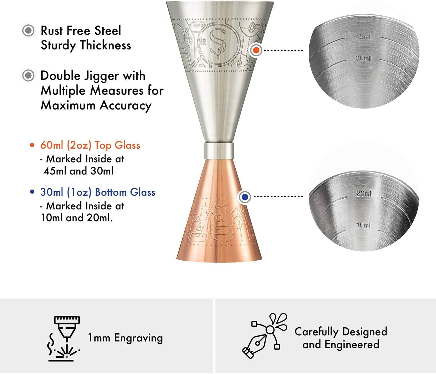 Boston Cocktail Shaker Set mit Zubehör und Rezepten, Décoco Kupfer Basic