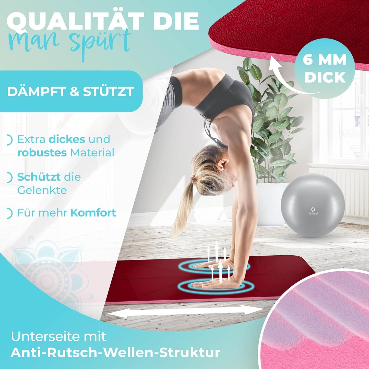 Yogamatte mit Tragegurt, Bordeaux