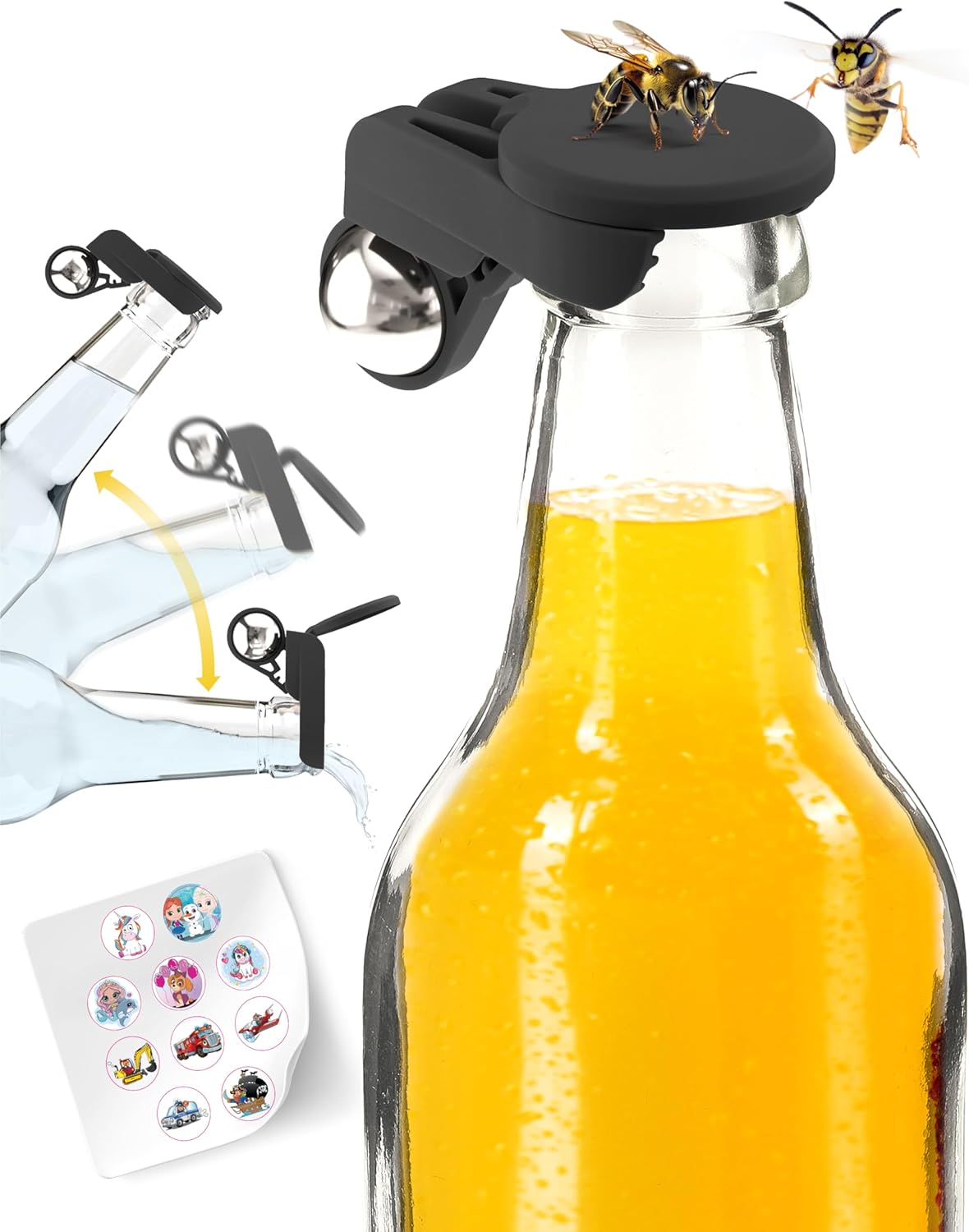 5-teiliges Flaschenverschluss Wespenschutz-Set, 5 X Bunt + Smileys