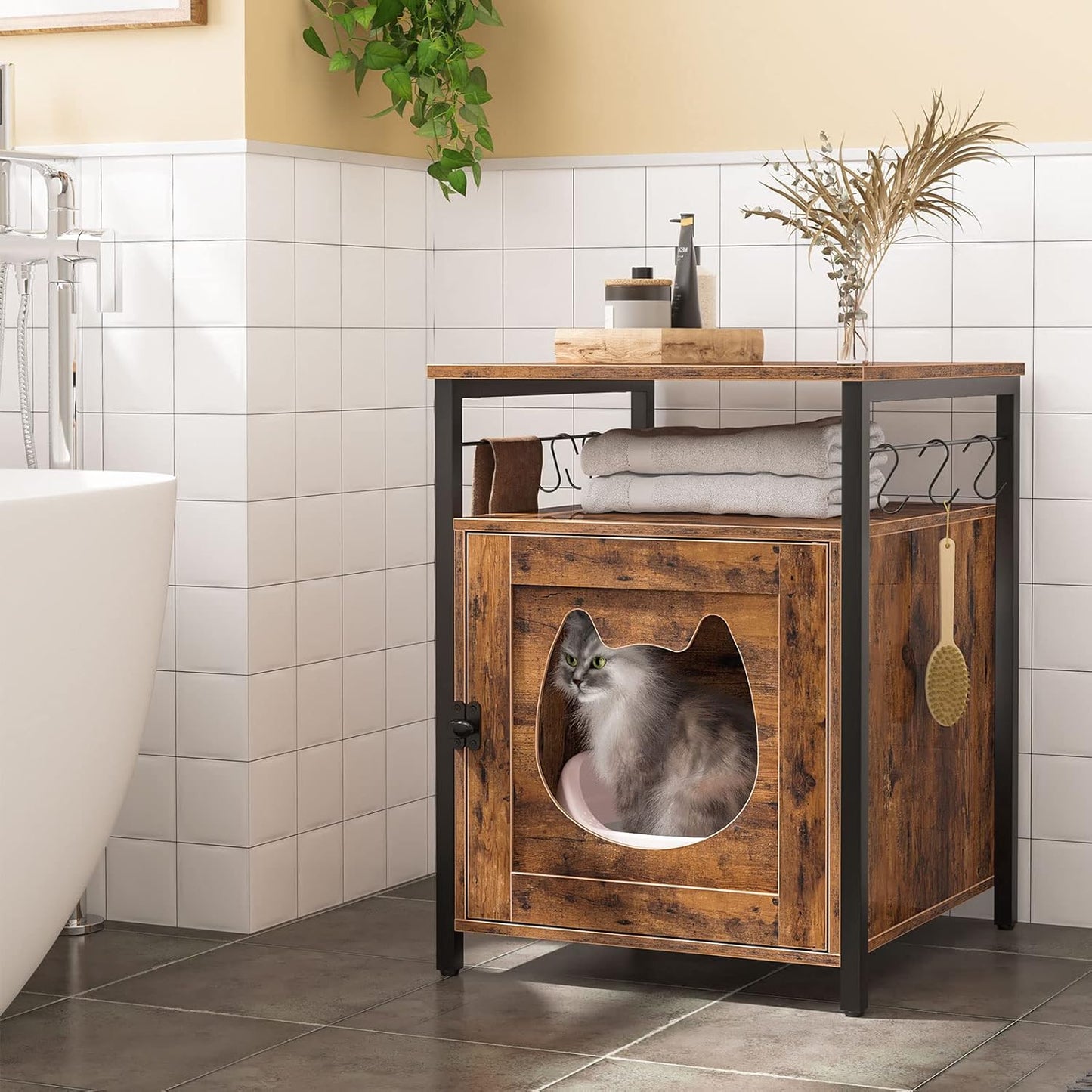 Katzenklo Schrank mit Haken und Stauraum, 50 x 50 x 66 cm