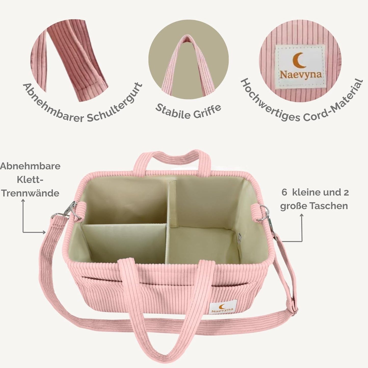 2-in-1 Wickelkorb Organizer mit Schultergurt und Windeltasche, Puderrosa