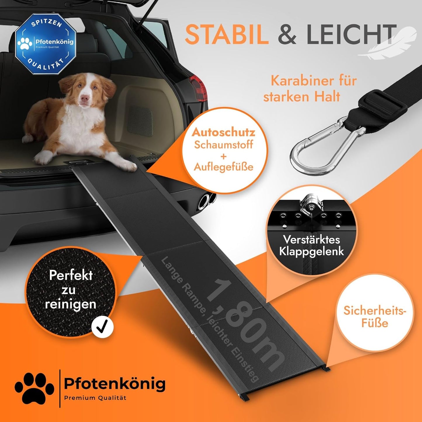 Klappbare Hunderampe, 1,80 m, Aluminium - 1,80 m - EXTRA LANG