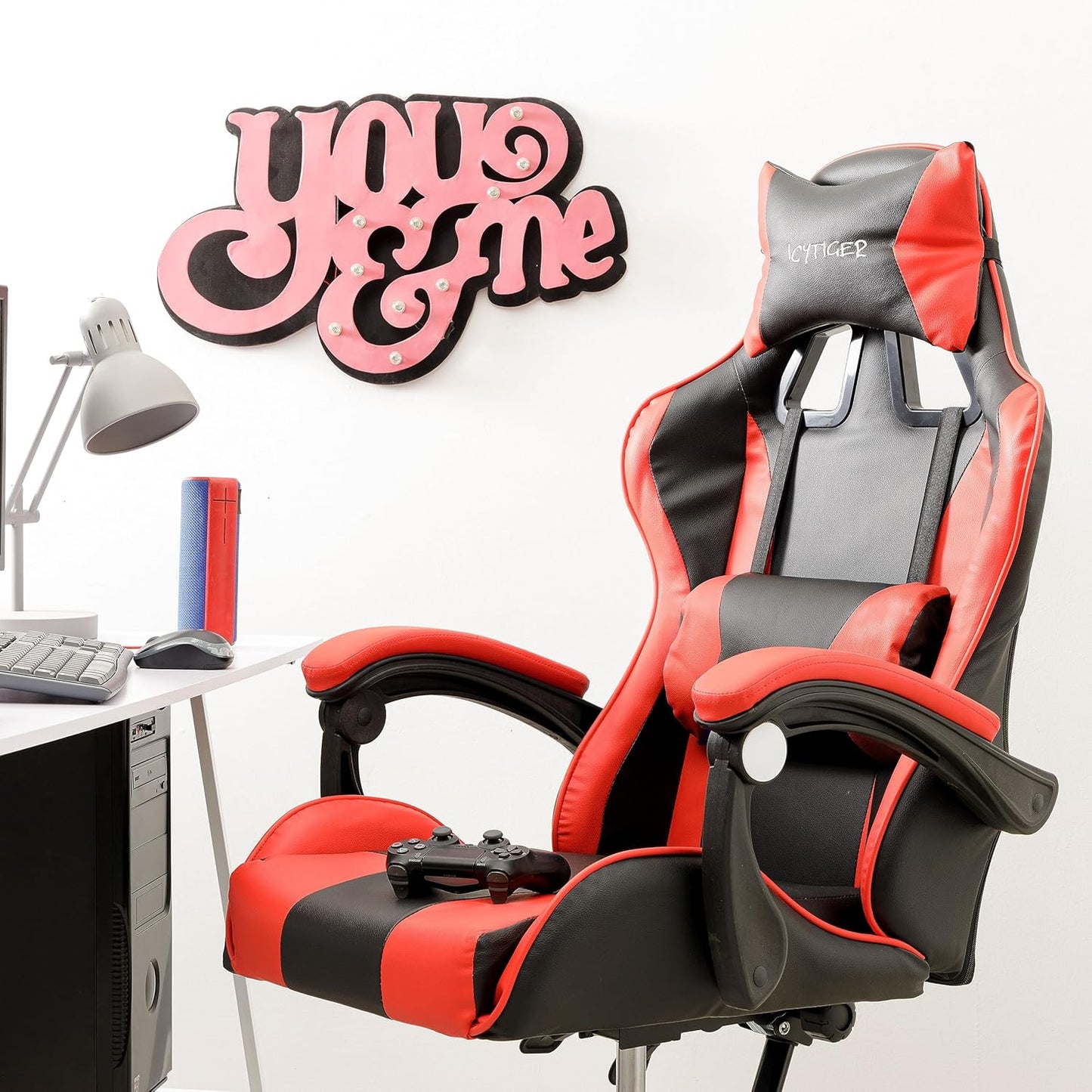 Ergonomischer Gaming-Stuhl HNR551 mit verstellbarer Rückenlehne, Rot