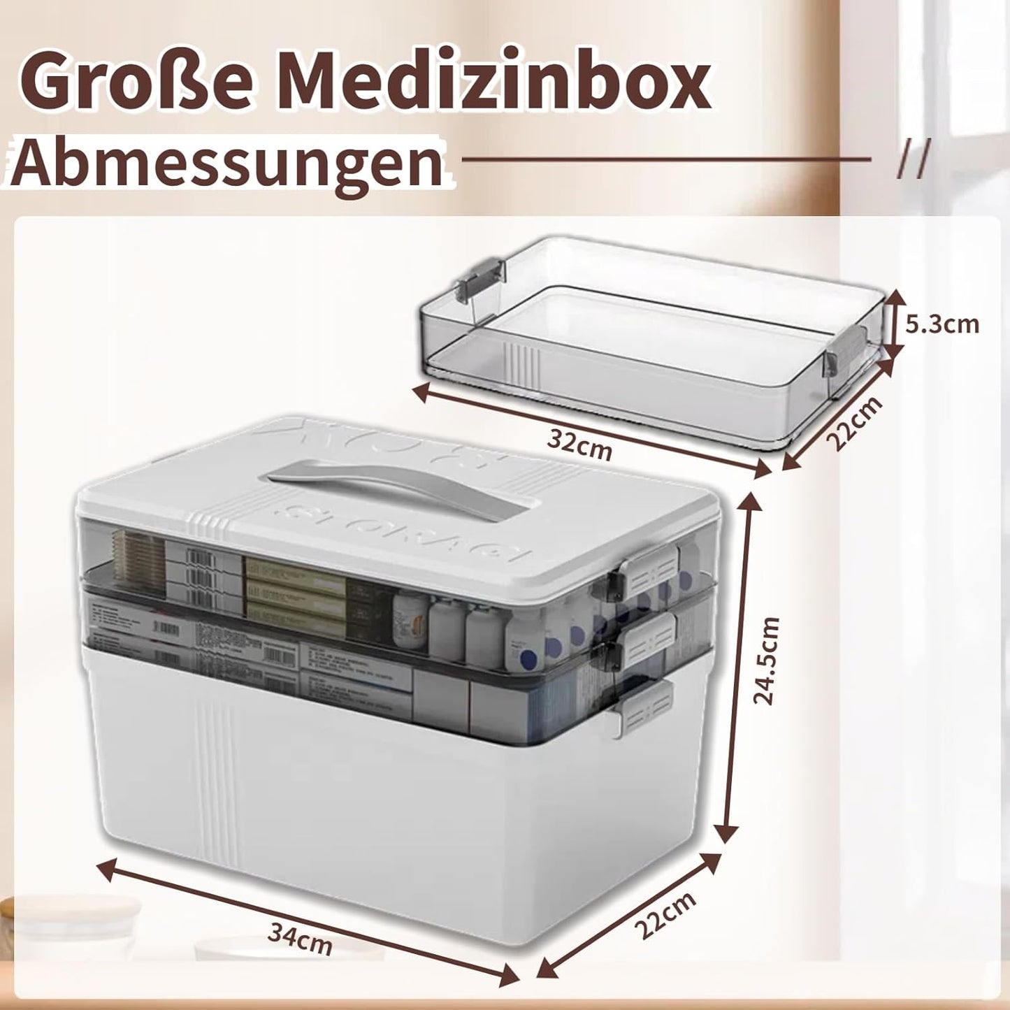 3-stöckige Medikamenten-Aufbewahrung