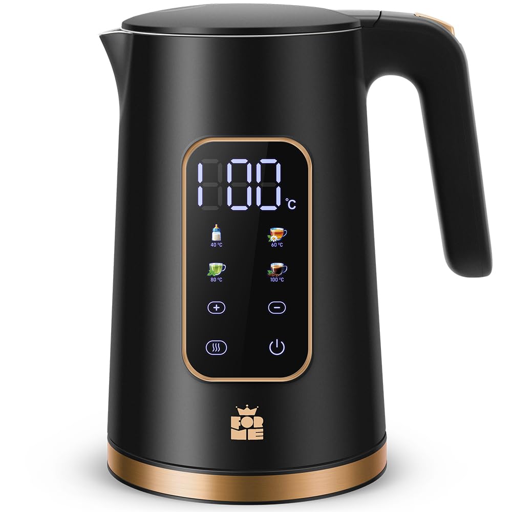 Edelstahl Wasserkocher mit Temperatureinstellung (1,7L), Schwarz 6017