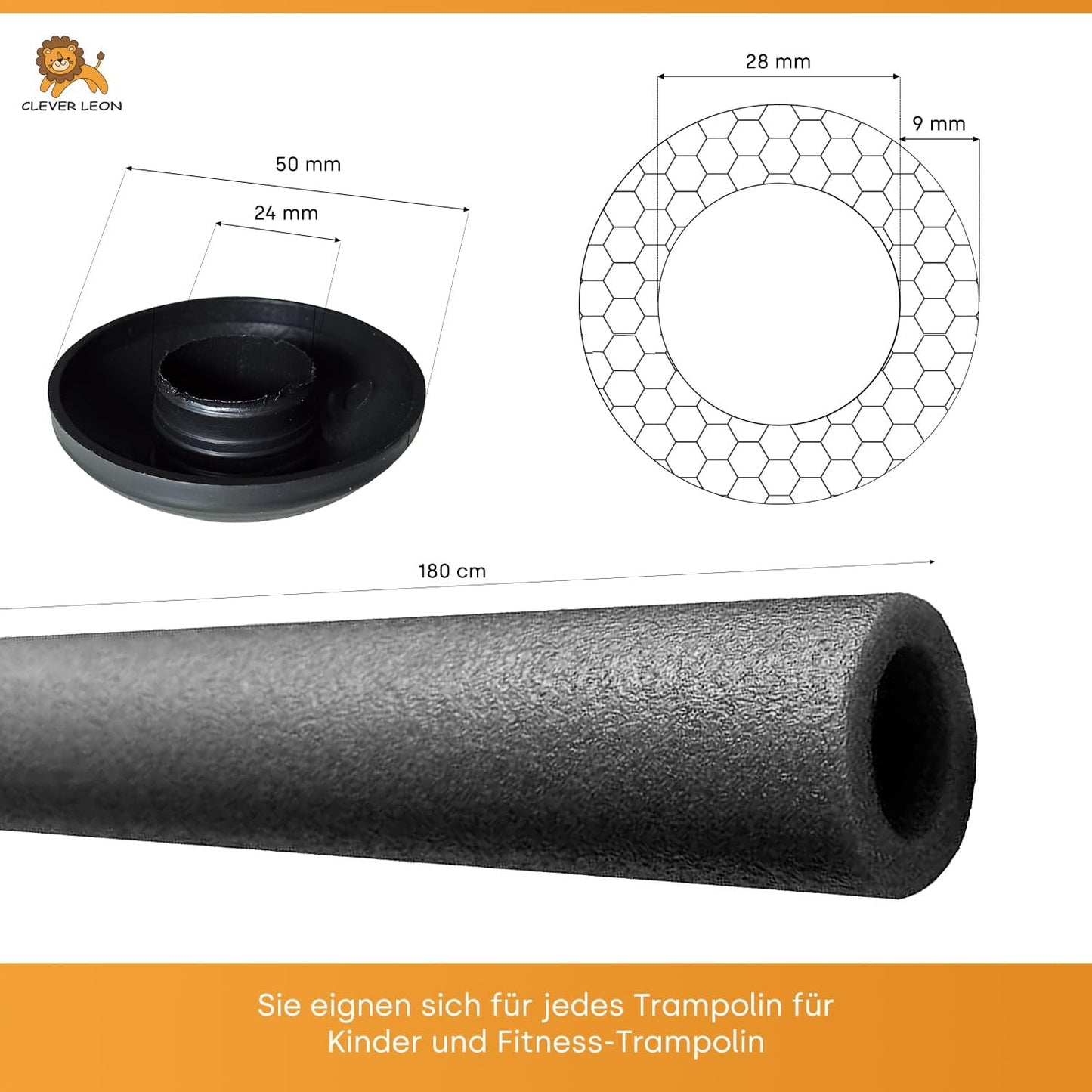 Trampolin Stangenschutz-Polster Set, Grau inkl. Kappen
