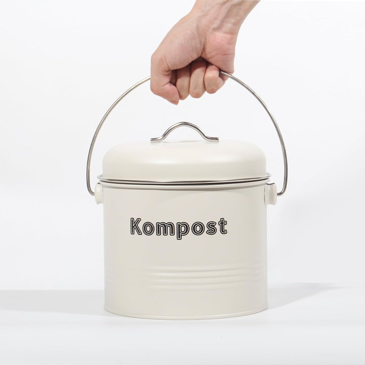 Retro Komposteimer mit Aktivkohlefilter, Beige-1