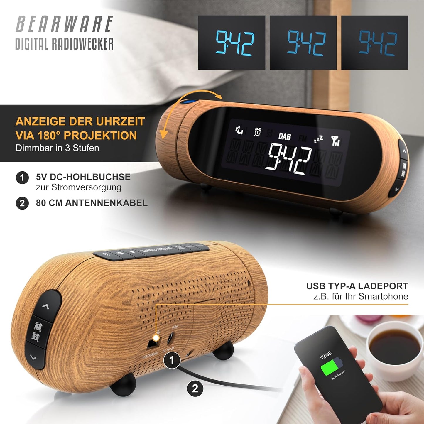 Digitaler DAB/DAB+ Projektionswecker mit Radio