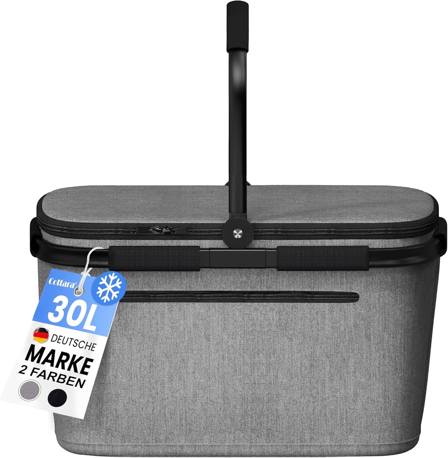 Thermo Einkaufskorb Kühltasche mit Reissverschlussfach, Grau