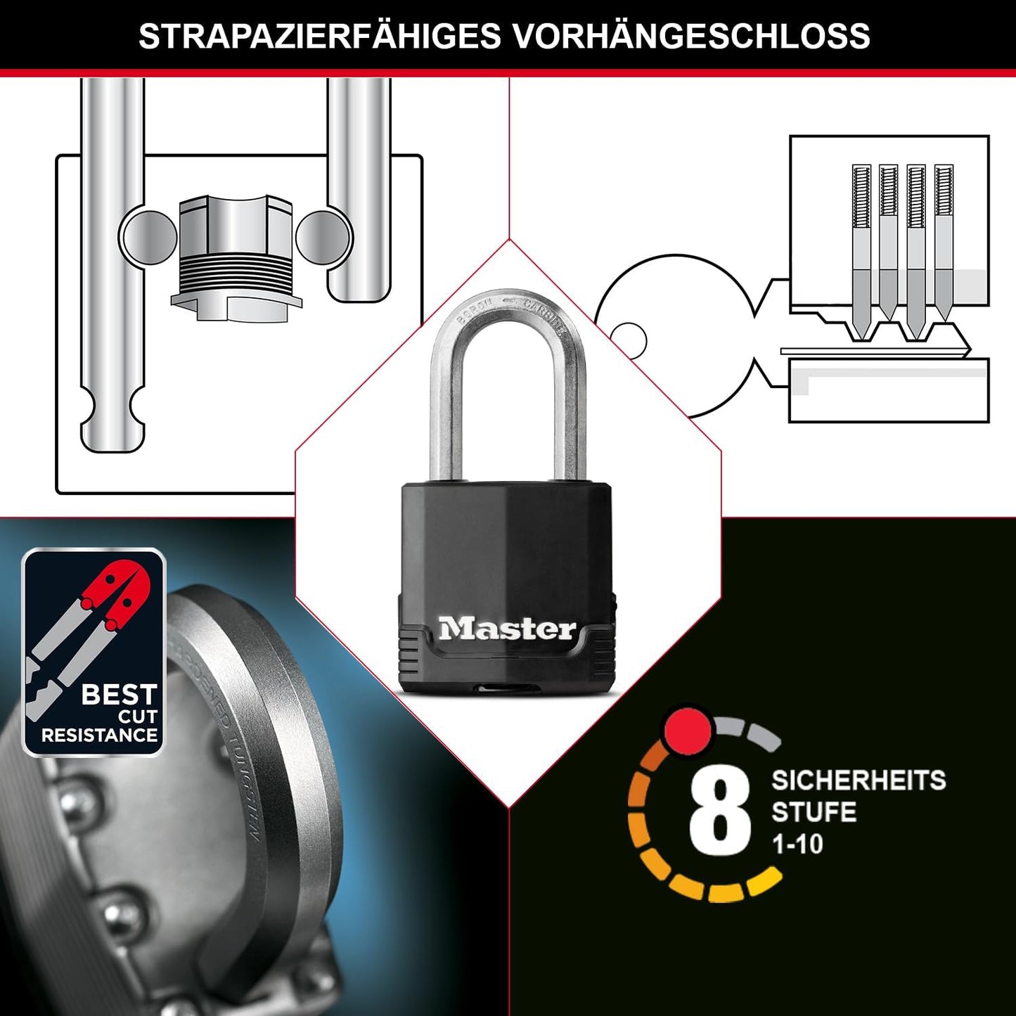2-teiliges Vorhängschloss-Set M115EURTLF, Medium Bügel + Wetterfest + Gegen...