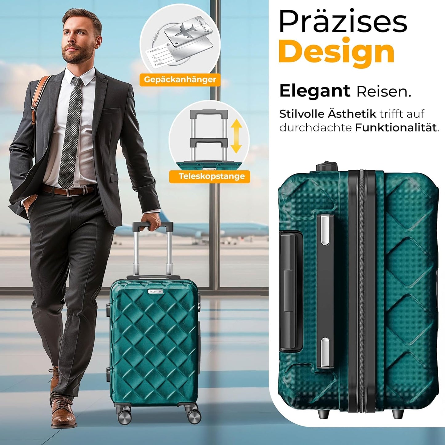 Reisekoffer-Set (3-teilig) mit Zahlenschloss & Zubehör, Petrol Teal